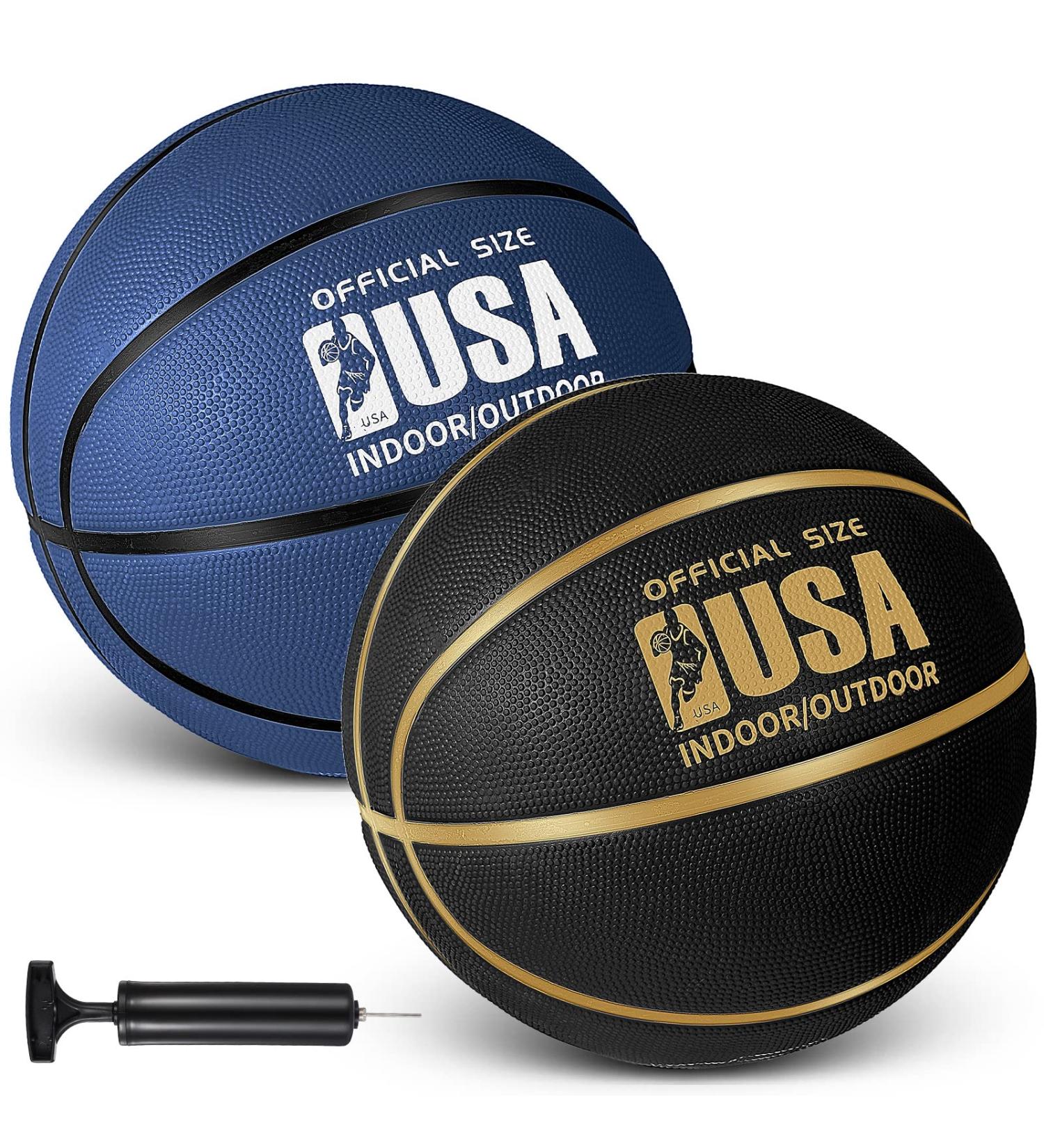 Lenwen Official Size Basketball Set - Size 7 Indoor Outdoor Rubber Ball with Pump for Youth & Adults - Navy Black - Buy Online on GoSupps.com