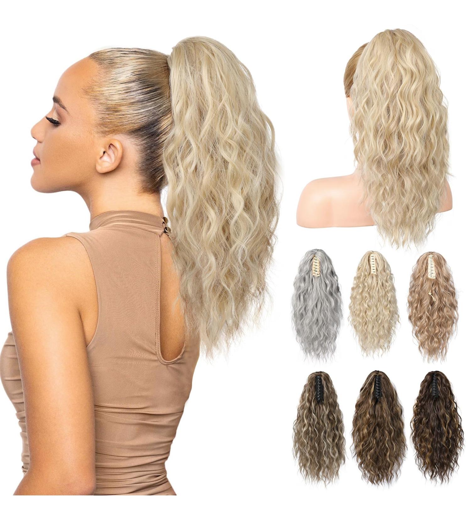 Brikabia 40cm Dark Ash Blonde Curly Ponytail Extension - Clip-In Hair Part with Bracket for Women - Buy Online on GoSupps.com