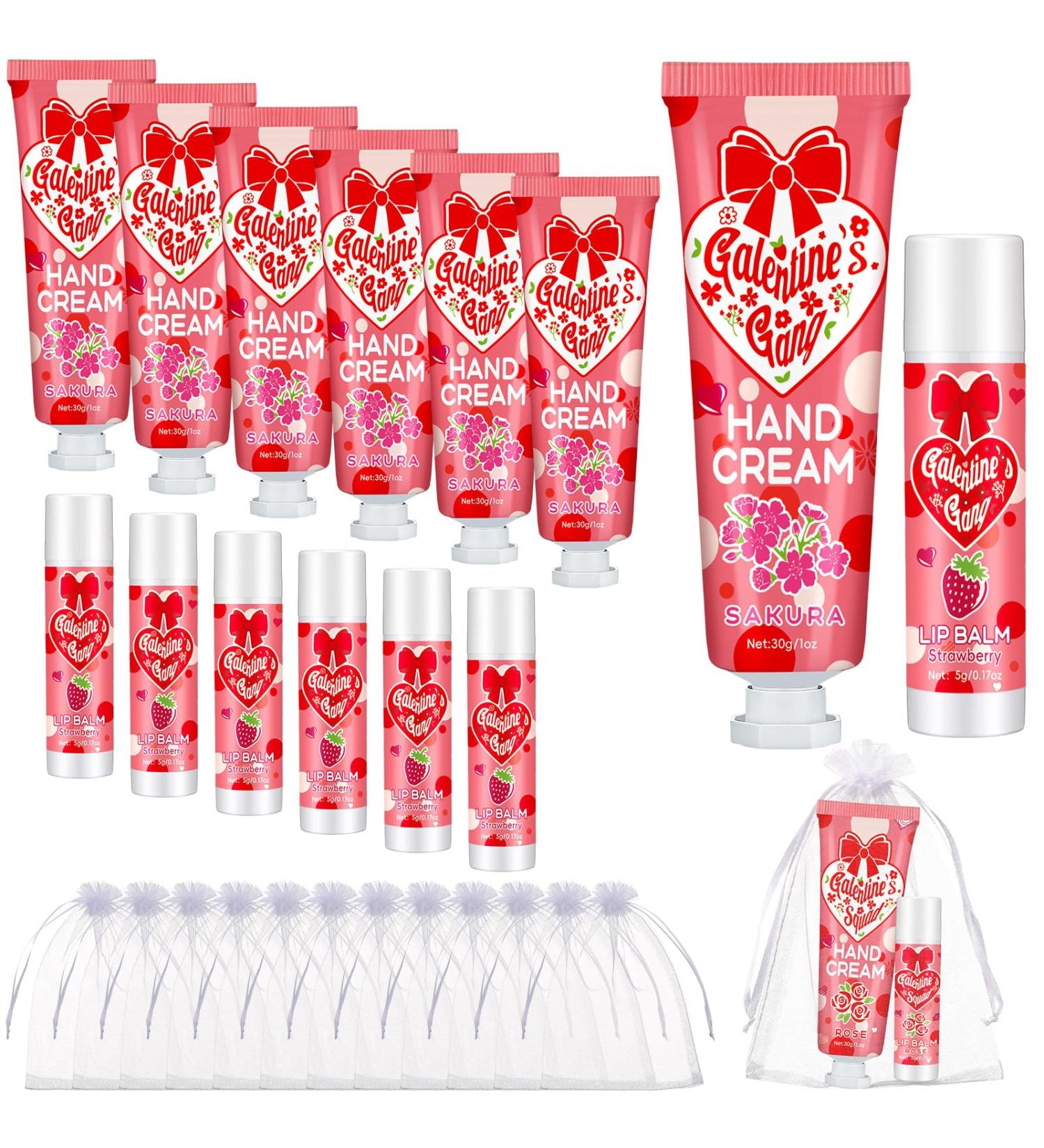 Demissle 36 Sets Galentine's Day Gifts Bulk 36 Lip Balm and 36 Hand Cream Gift Set Galentine's Day Party Favors Supplies Gift Ideas for Adults Friends Women Her Teacher Staff Nurse Coworker Cherry Blossom and Strawberry - Buy Online on GoSupps.com