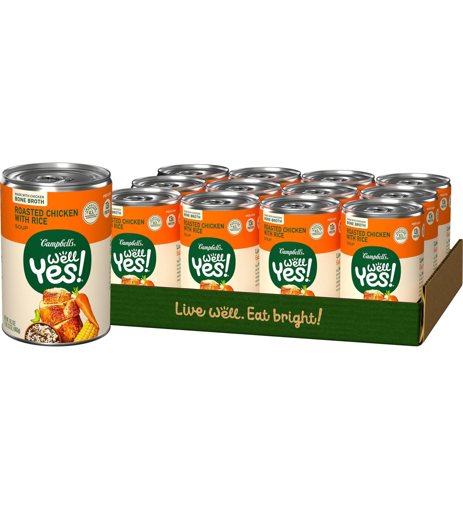Campbell's Well Yes! Roasted Chicken with Rice Soup, 13g Protein, 16.3oz Can, Pack of 12 - Buy Online on GoSupps.com