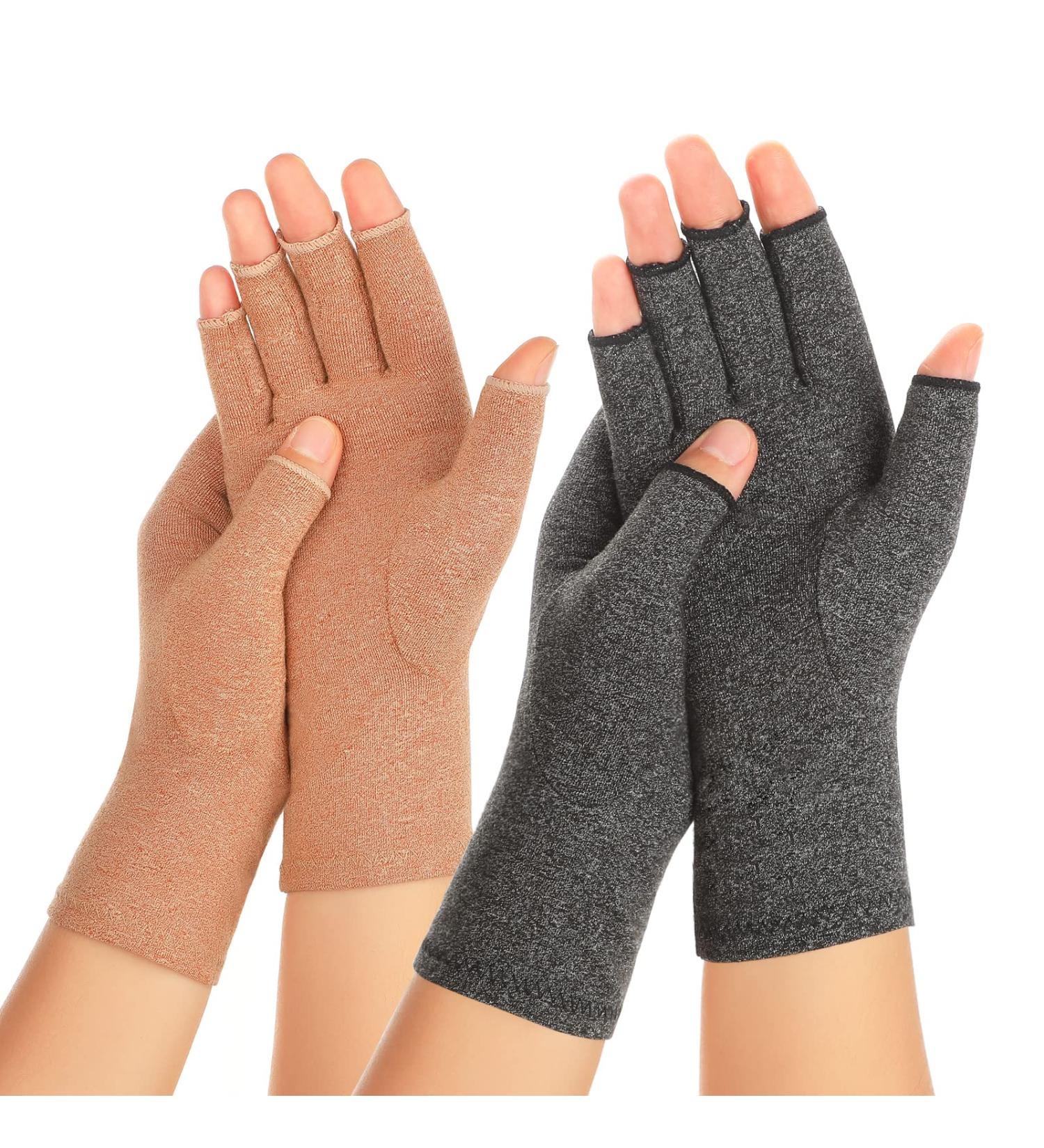 Zexhoor Arthritis Compression Gloves - 2 Pairs for Women Men, Carpal Tunnel Pain Relief, Fingerless for Typing, Daily Work - Medium Brown/Grey (1 Pair Each) - Buy Online on GoSupps.com