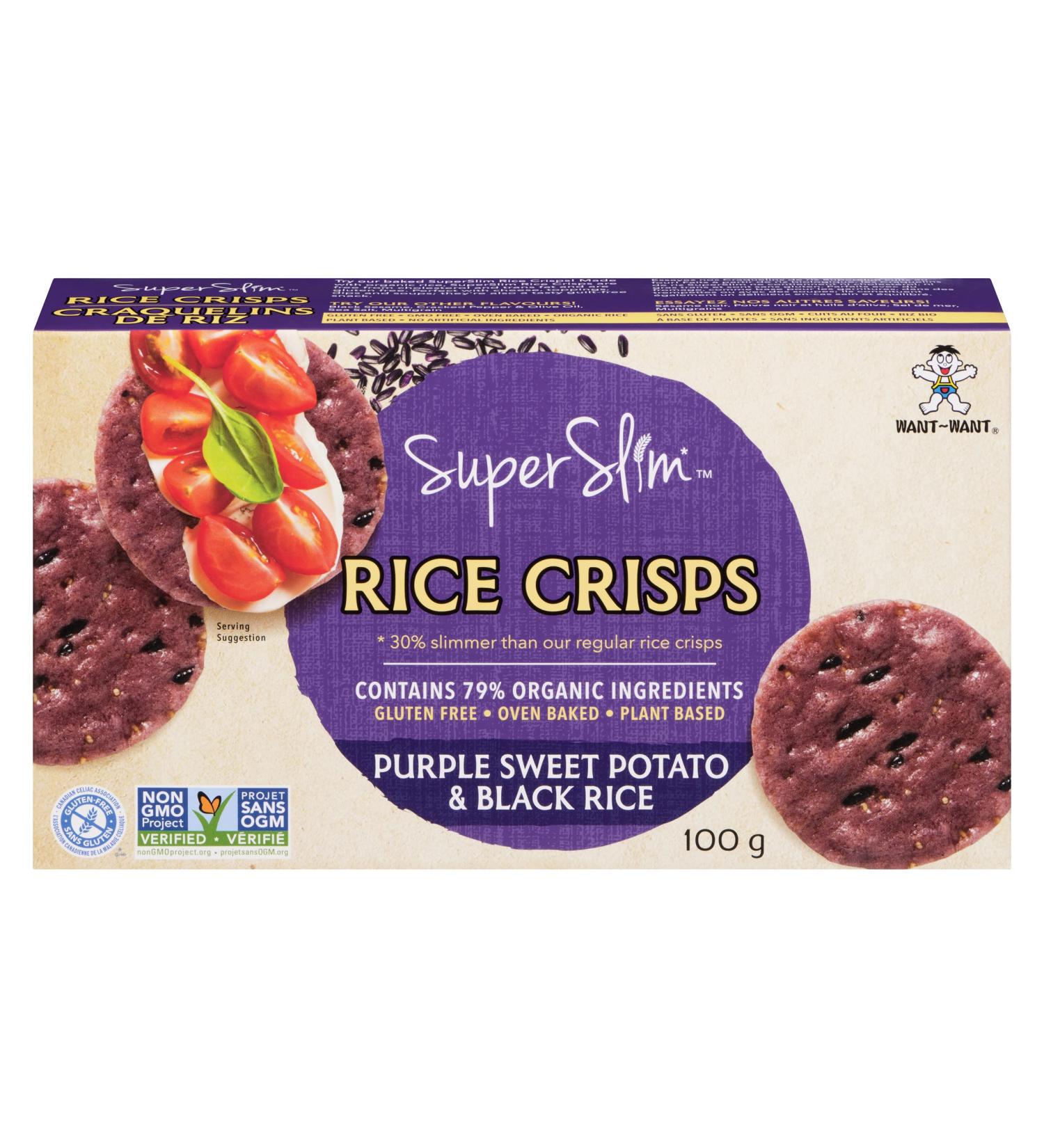 Superslim Rice Crisps - Purple Sweet Potato and Black Rice - Rice Crisps Gluten Free 100g - Buy Online on GoSupps.com