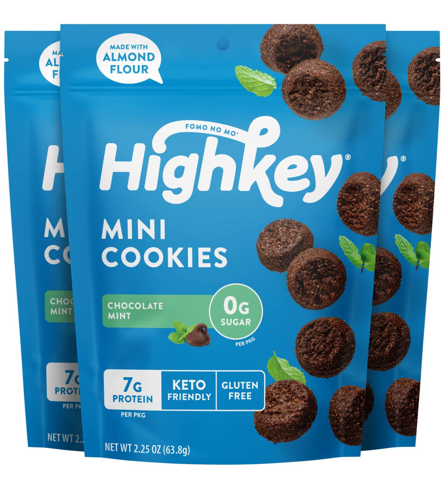 HighKey Sugar Free Mint Chocolate Cookies 6.75oz 3-Pack - Keto, Low Carb, Diabetic Snack, Gluten Free, Diet Friendly, Healthy Dessert with Almond Flour and No Added Sugar - Buy Online on GoSupps.com