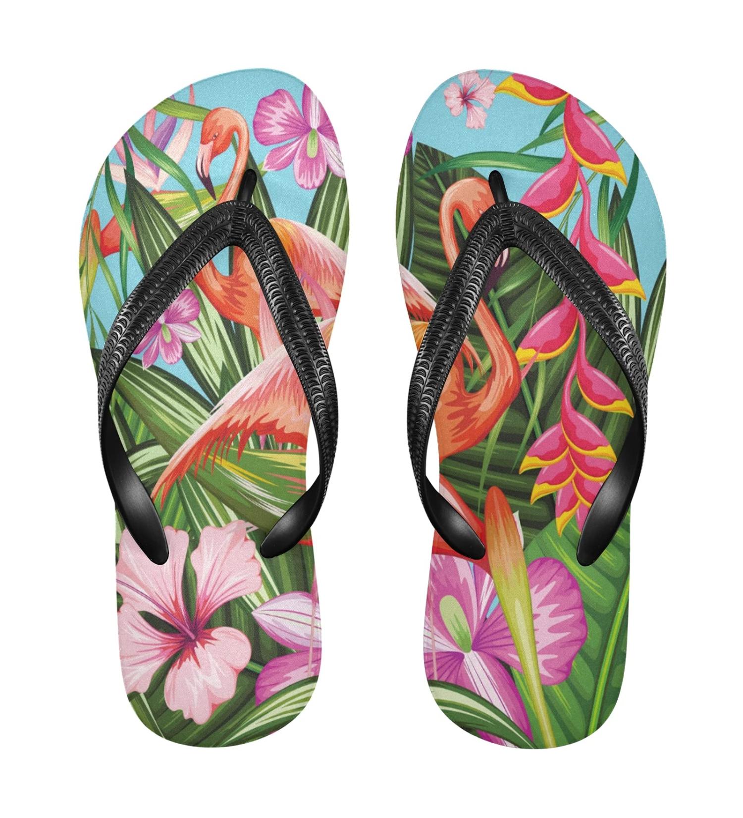 Mnsruu Exotic Flower Flamingo Bird Palm Leaf Flip Flops | Stylish Home Slippers for Men & Women | Perfect for Travel Hotel & Spa - Buy Online on GoSupps.com