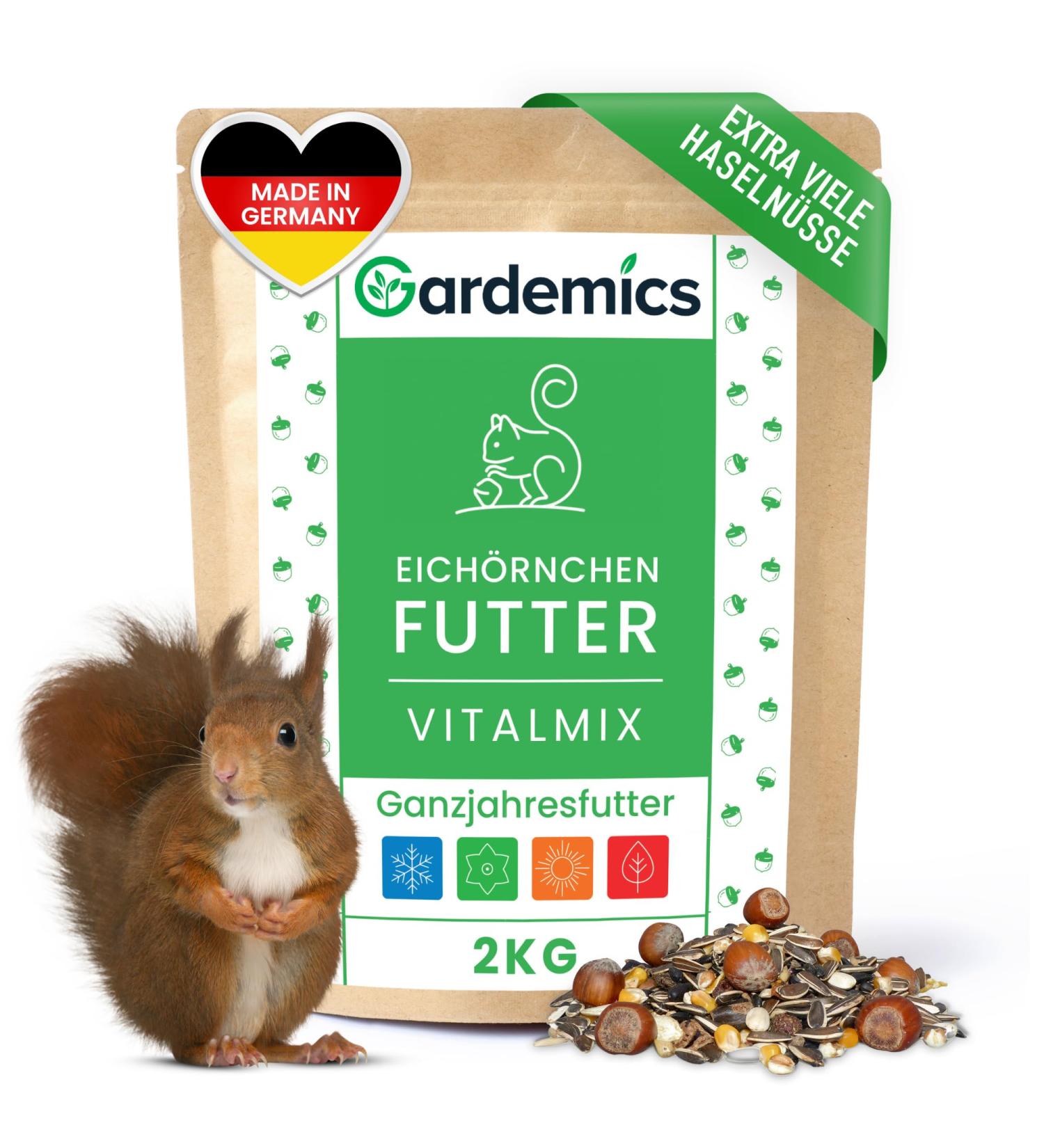 Gardemics Squirrel Feed with Hazelnuts 2kg - Species-Appropriate Year-Round Food for Squirrels & Chipmunks - No Peanuts - Buy Online on GoSupps.com