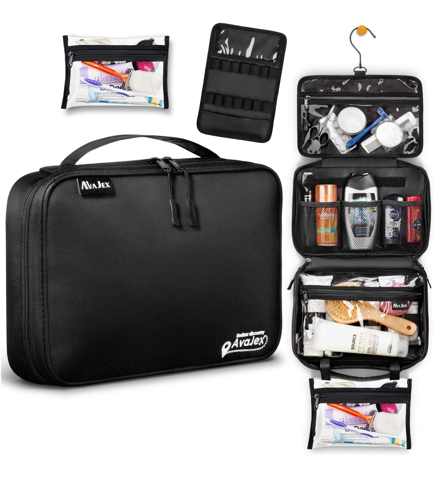 Medium Hanging Travel Toiletry Bag for Men and Women - Waterproof Hygiene Organizer with 2 Pouches - YKK Zippers, 5 Compartments for Toiletries, Makeup - Jet Black - Buy Online on GoSupps.com