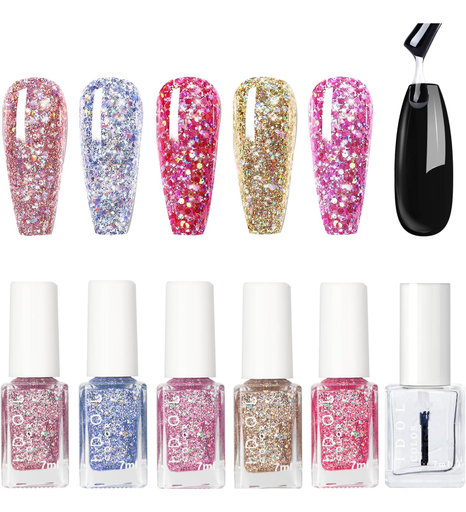 Glitter Nail Polish Set - Reflective Glitter Nail Varnish Sets - 5 Colours Sparkly Shiny Nail Polish Kit - Quick Dry Nail Varnish Gift Sets - No Need Baking Nail Polish for DIY Nail Art Sparkly pink+blue+red+gold+purple - Buy Online on GoSupps.com