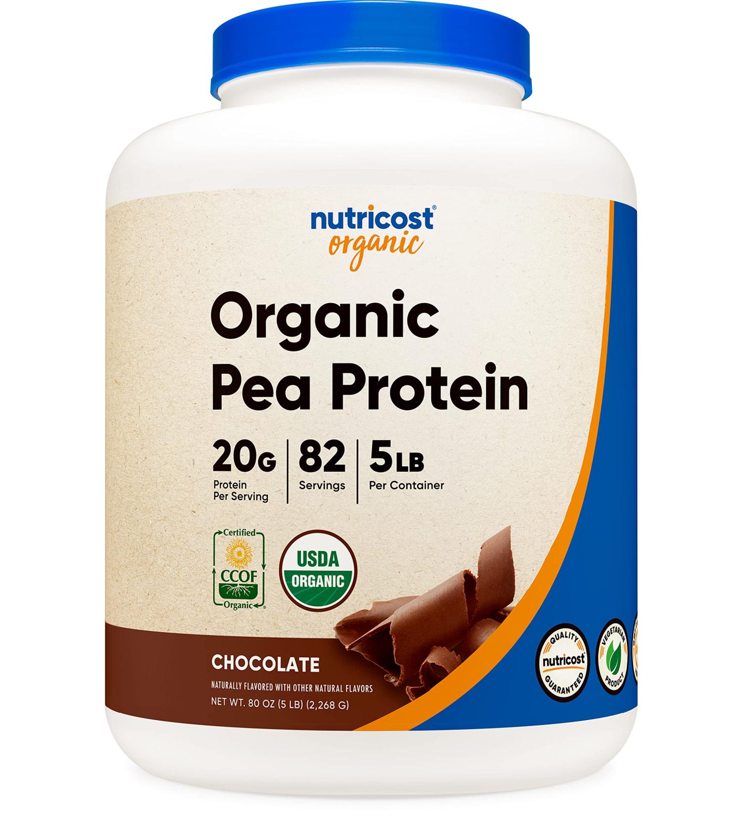 Nutricost Organic Chocolate Pea Protein Powder 5lb - USDA Certified, Vegan, Gluten-Free & Non-GMO - Buy Online on GoSupps.com
