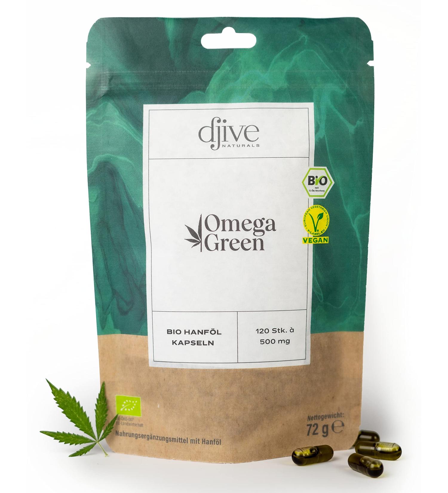 Hemp Oil Capsules Bio - Omega 3 Vegan 500 mg | Djive Naturals Omegagreen - 120 Pcs Pure Quality & Plant Nutrients - Buy Online on GoSupps.com