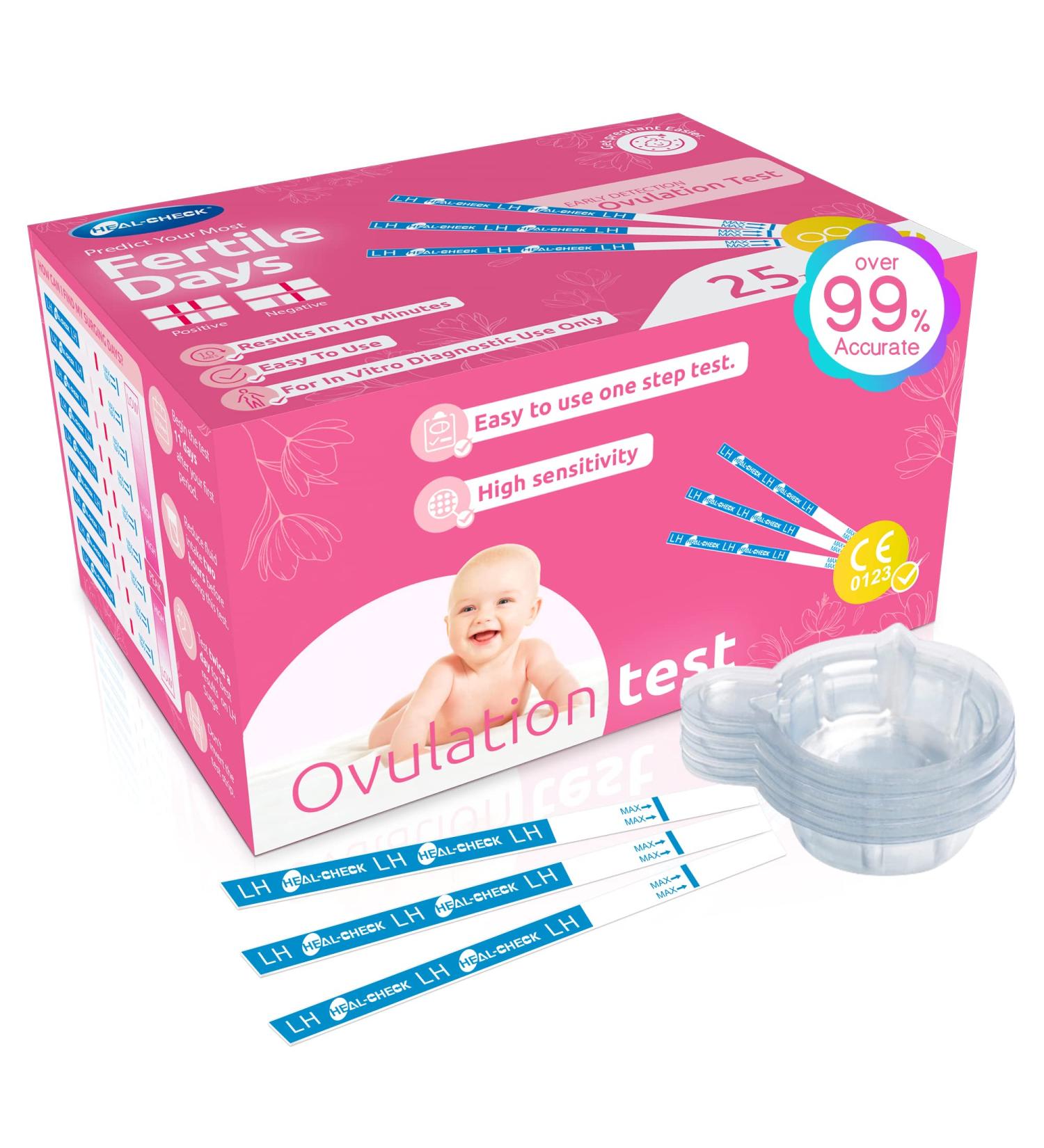 HEAL-CHECK FSA Eligible Ovulation Test Strips - 25 Pack with Urine Cup | Accurate Ovulation Predictor Kit - 5mm LH Strip | Bulk OPK Test Strips for Women - Buy Online on GoSupps.com