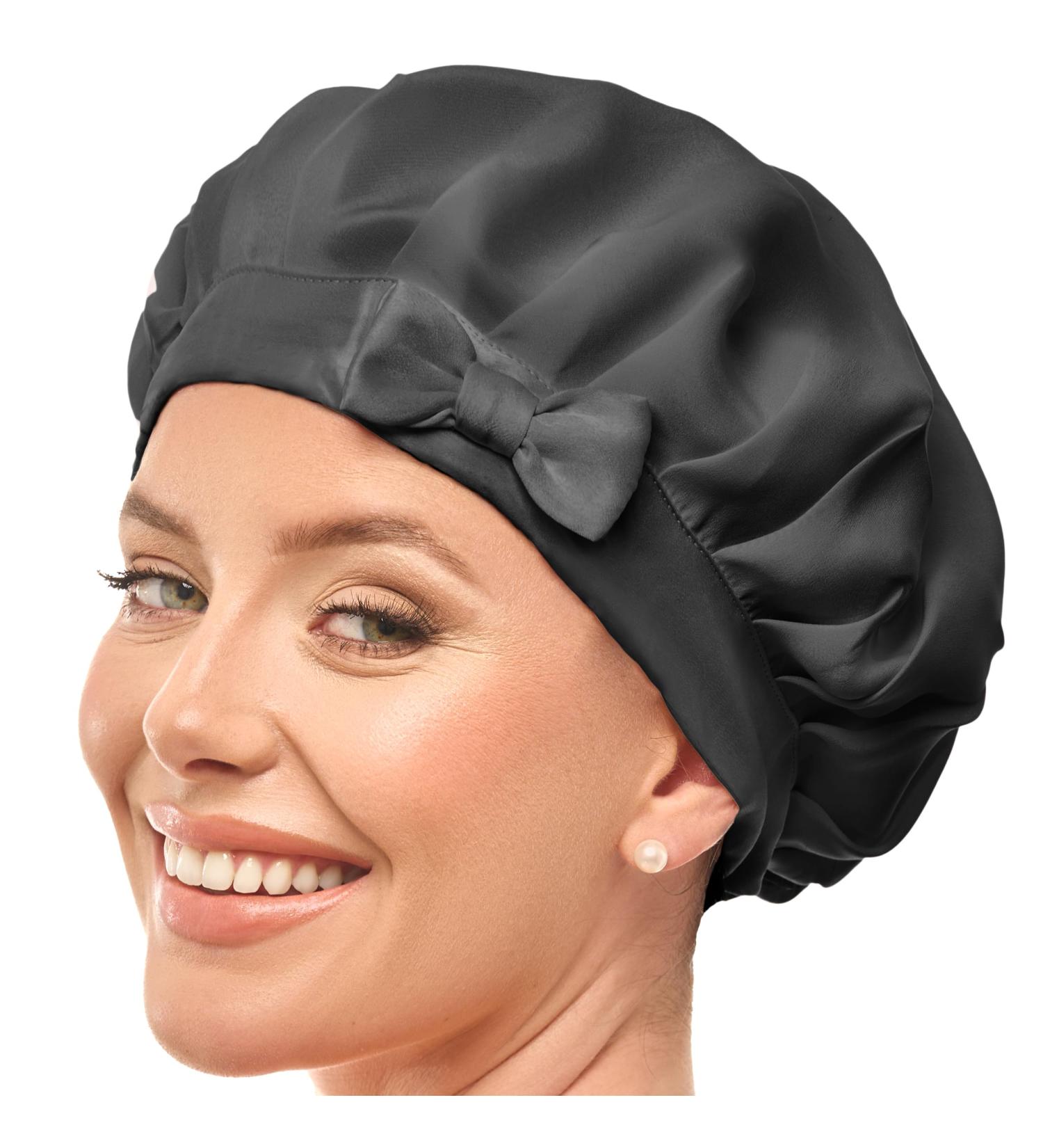 Seid Hood - 100% Mulberry Silk Night Cap for Curly Hair | Breathable & Customizable Sleeping Hood (Black) - Buy Online on GoSupps.com