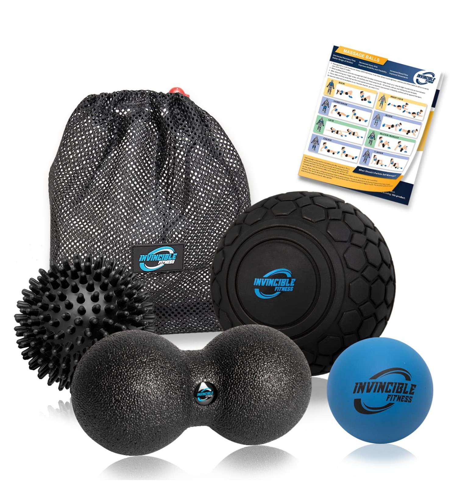 Invincible Fitness Muscle Massage Ball Set - Physical Therapy Trigger Point Release Tools - 5 Foam Lacrosse, Peanut & Spiky Balls with Carry Bag - Buy Online on GoSupps.com
