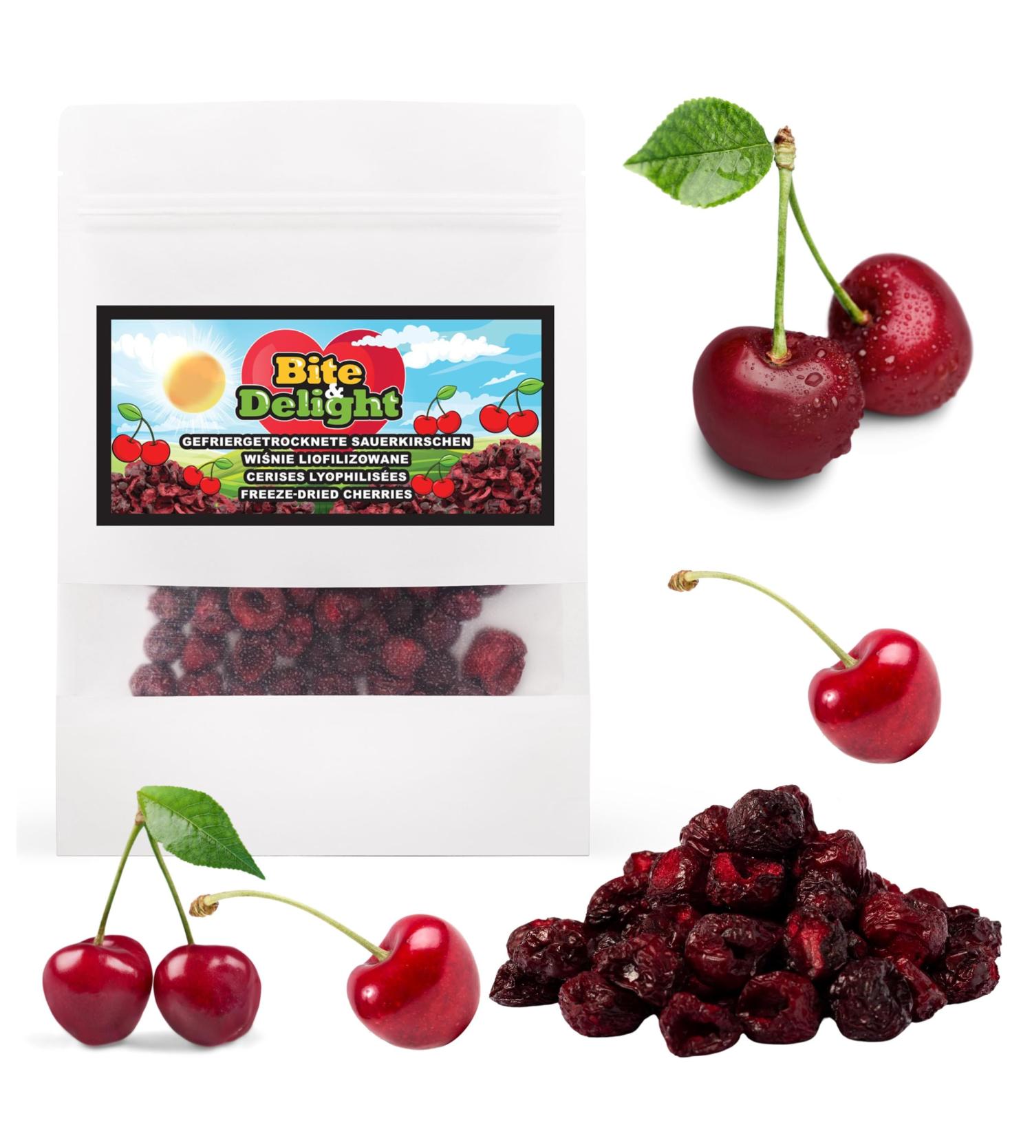 Bite & Delight 500g Freeze Dried Cherries Sweet Crunchy and Healthy Snack Ideal for a Diet No Added Sugar Doypack - Buy Online on GoSupps.com