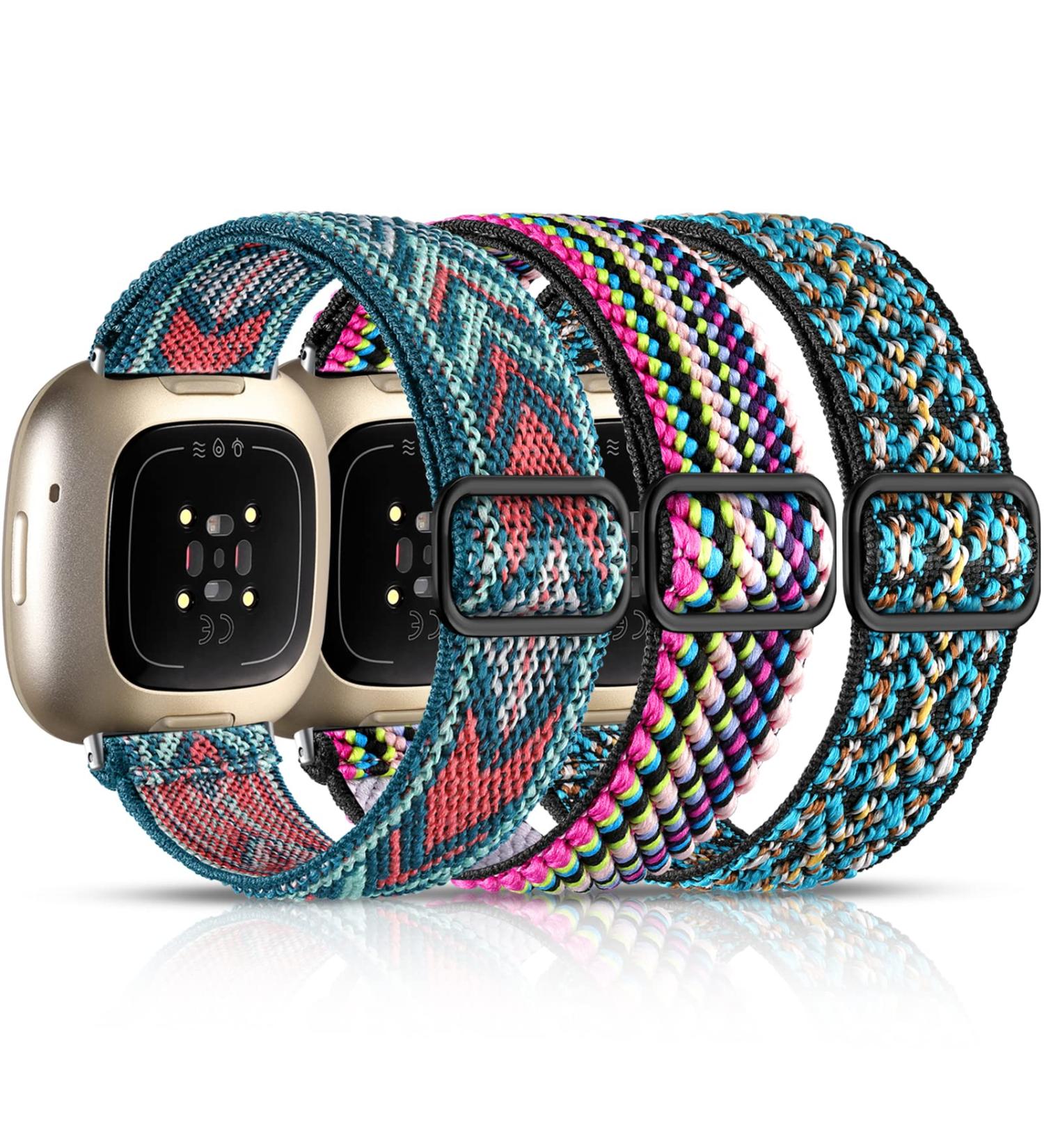 Maledan Compatible with Fitbit Sense and Versa 3 Bands Women Men - Adjustable Stretchy Nylon Solo Loop Braided Sport Elastics Strap for Fitbit Sense & Versa 3 Smartwatch Arrow/ Colorful/ Boho Flower - Buy Online on GoSupps.com