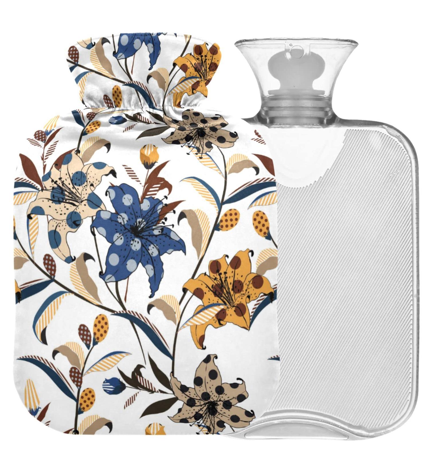 NAANLE Hot Water Bottle with Cover - Dotted Striped Floral | 1L Pain Relief & Therapy - Perfect for Bed & Foot Warmth - Buy Online on GoSupps.com