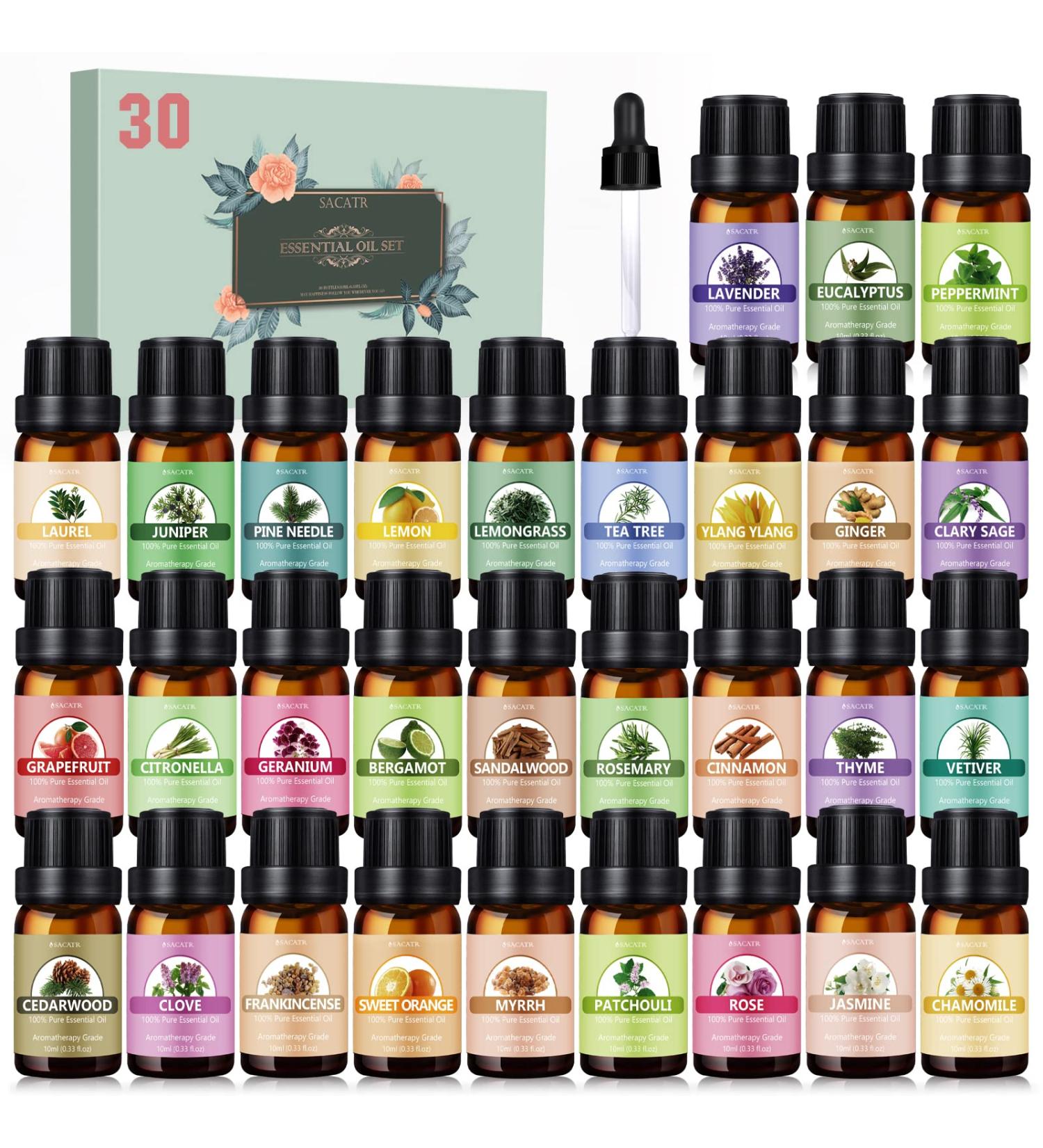 30*10ML Essential Oil Set - 100% Natural Oils for Aromatherapy, Diffuser, Massage, Skin & Hair Care - DIY 0.33 Fl Oz (Pack of 30) - Buy Online on GoSupps.com