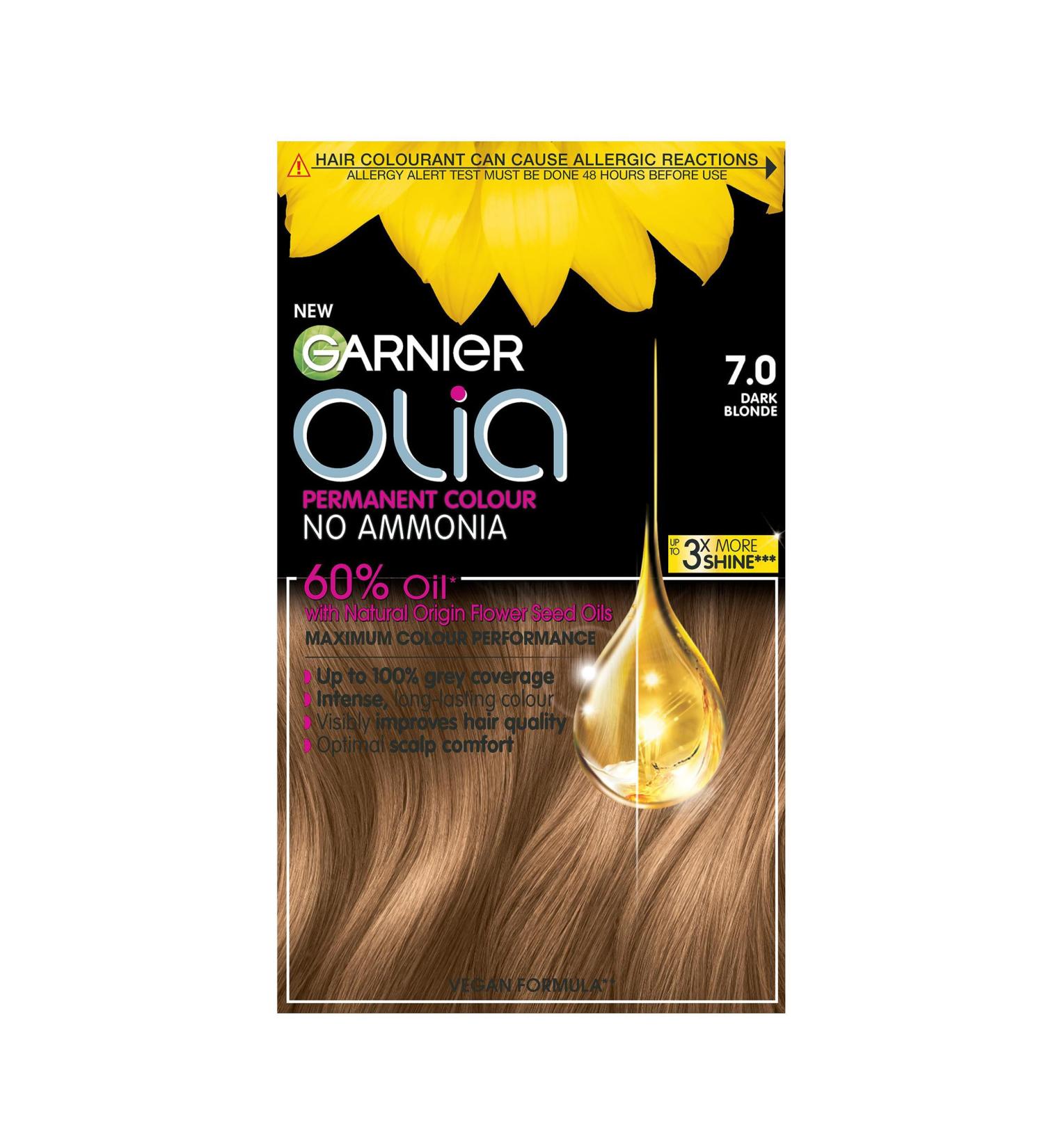 Garnier Olia Permanent Hair Dye Up to 100% Grey Hair Coverage No Ammonia 7.0 Dark Blonde - Buy Online on GoSupps.com
