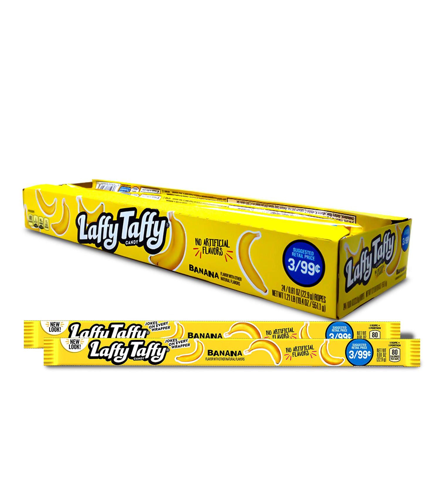 Willy Wonka Laffy Taffy Fruit Flavored Chewy Sweet Rope Candy - Banana (24 x 22g) - Buy Online on GoSupps.com
