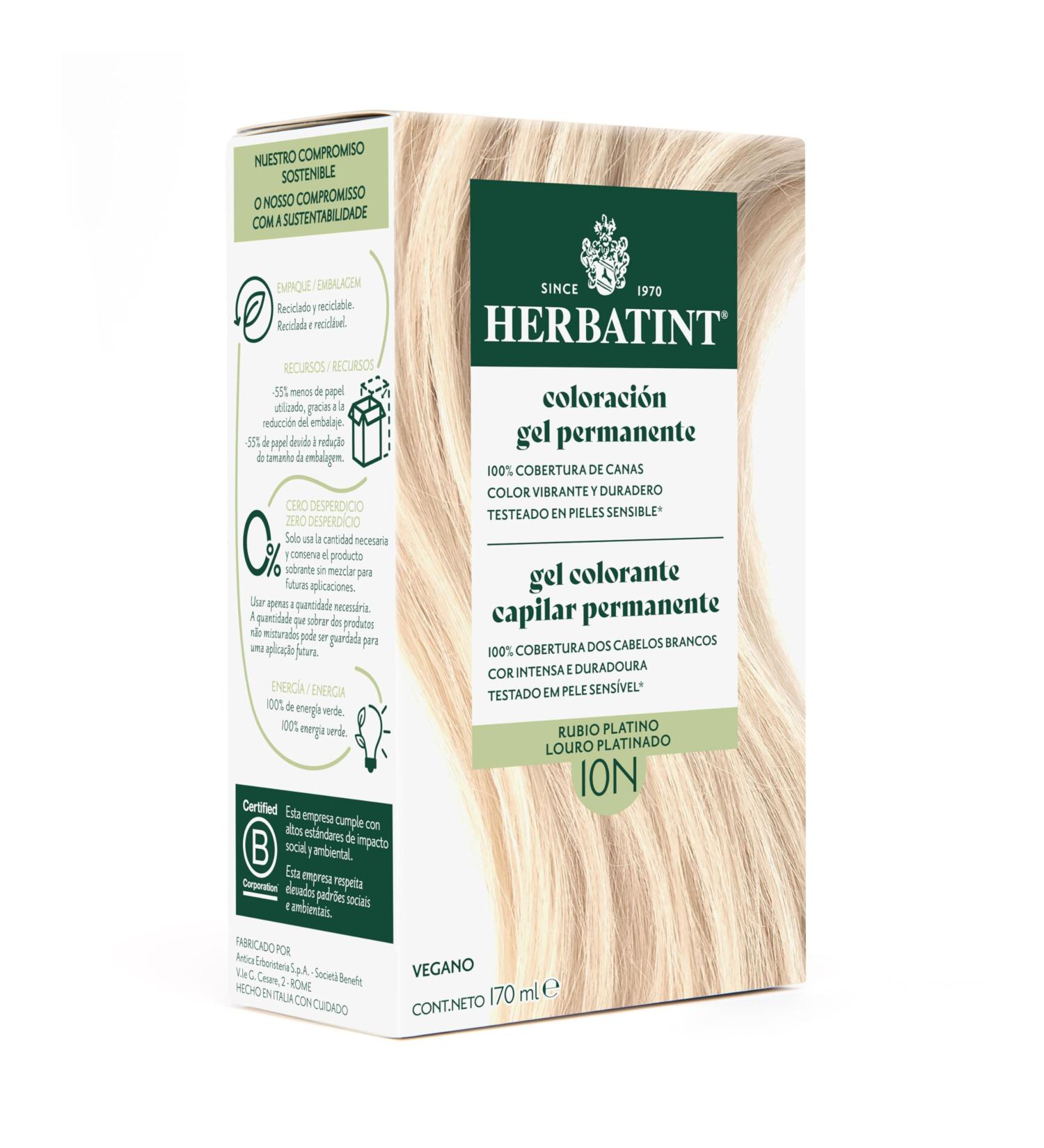 Herbatint Herbatint Gel Hair Color 10N Platinum Blonde 170ml ammonia-free optimal gray coverage with 8 organic extracts ideal for sensitive skin - Buy Online on GoSupps.com