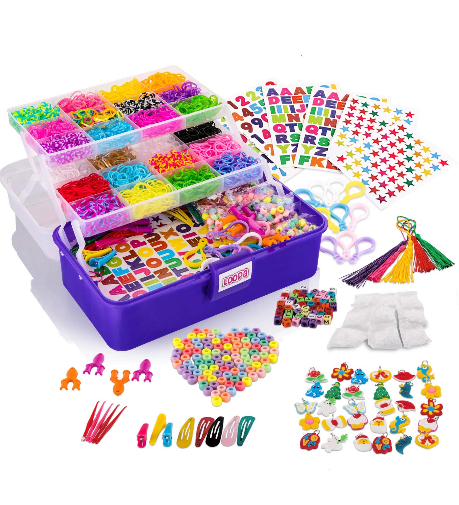 Loopa Rubber Bands Kit - 10,000+ Colorful Bands Refill Set for Kids | DIY Loom Bracelets Making with Beads & Accessories - Box Case Included - Buy Online on GoSupps.com