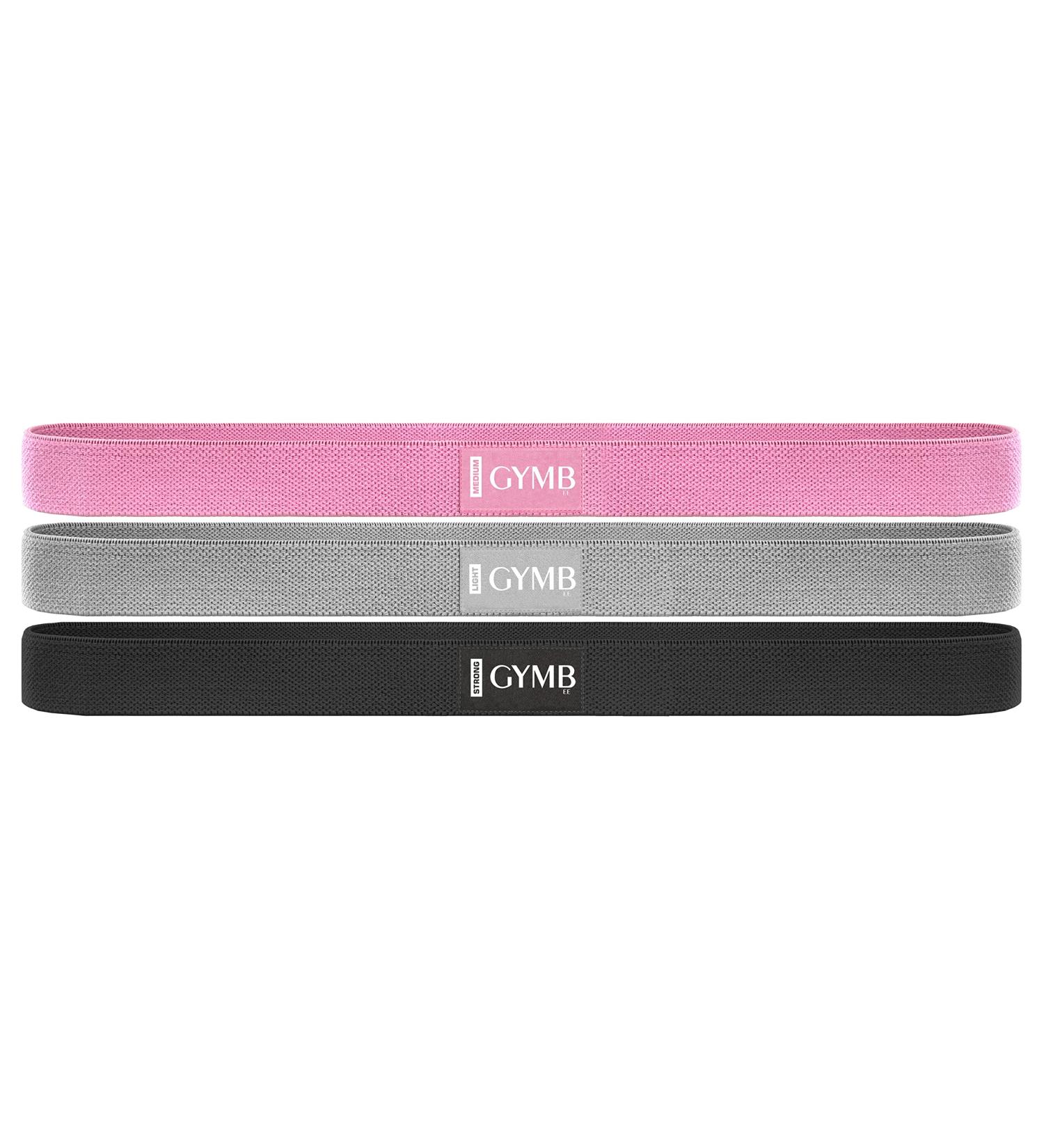 GYMB Long Resistance Band Set - Non Slip Cloth Exercise Bands for Glutes, Thighs & Legs - Booty Band Training - 3 Levels (Pink/Gray/Black) - Buy Online on GoSupps.com