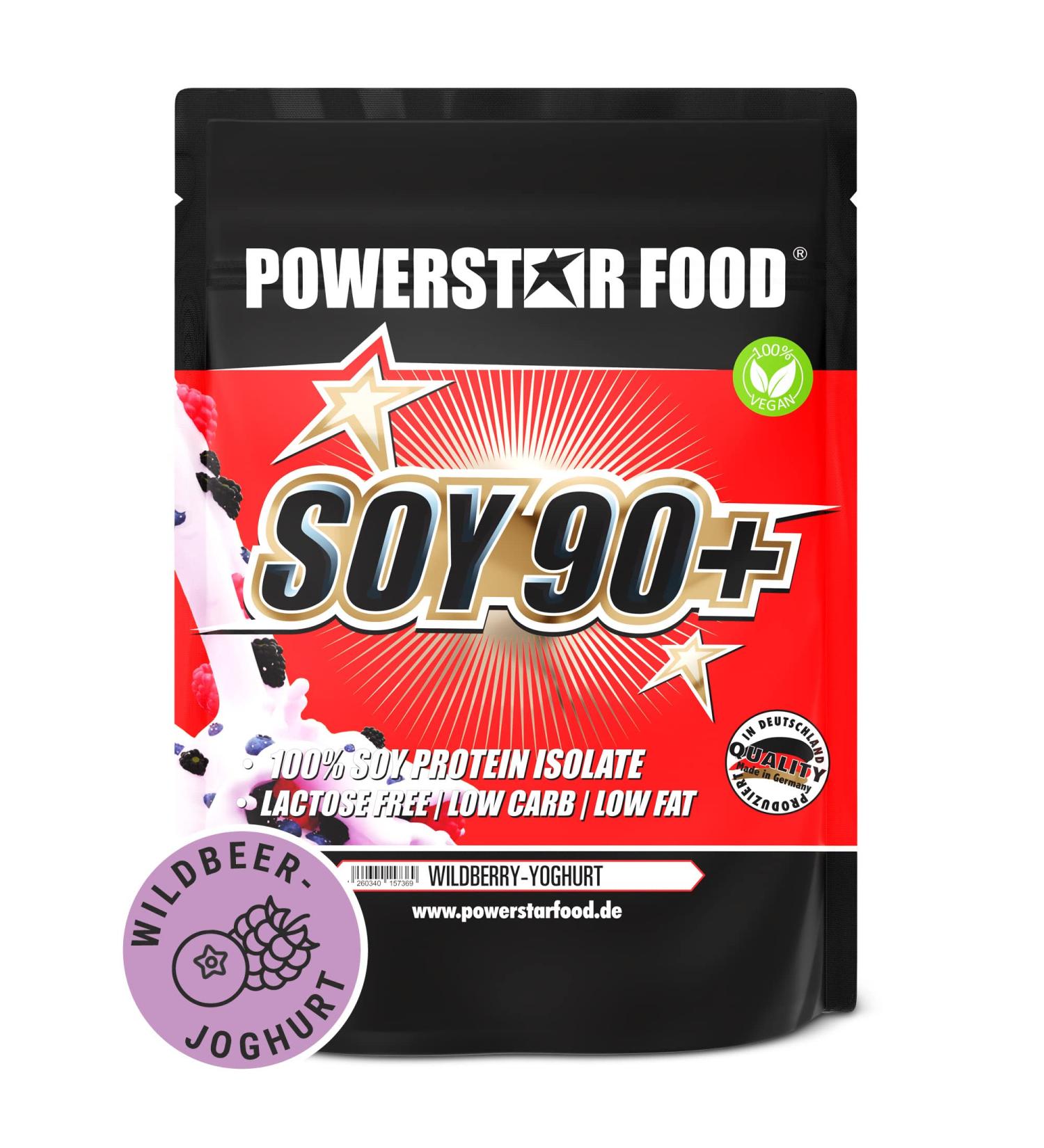 Powerstar Soy 90+ | 1kg Vegan Protein Isolate | 93% Protein | Sugar-Free | German Quality | Lactose-Free | Wild Berry Yoghurt Flavor - Buy Online on GoSupps.com