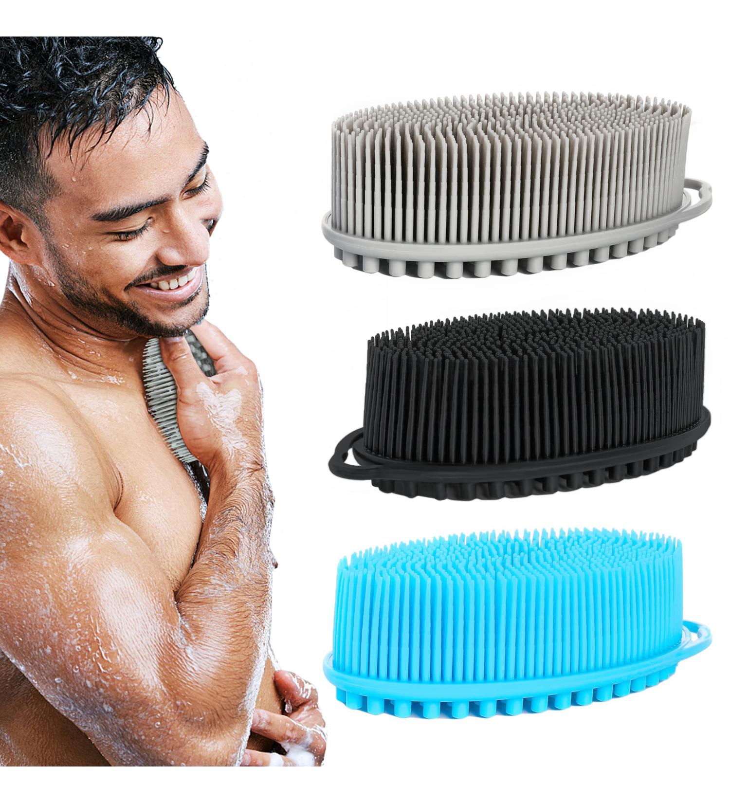 Set of 3 Silicone Body Scrubbers for Gentle Exfoliation - Bath Sponge Shower Loofah Set for Sensitive Skin - Silicone-Black/Gray/Blue - Buy Online on GoSupps.com
