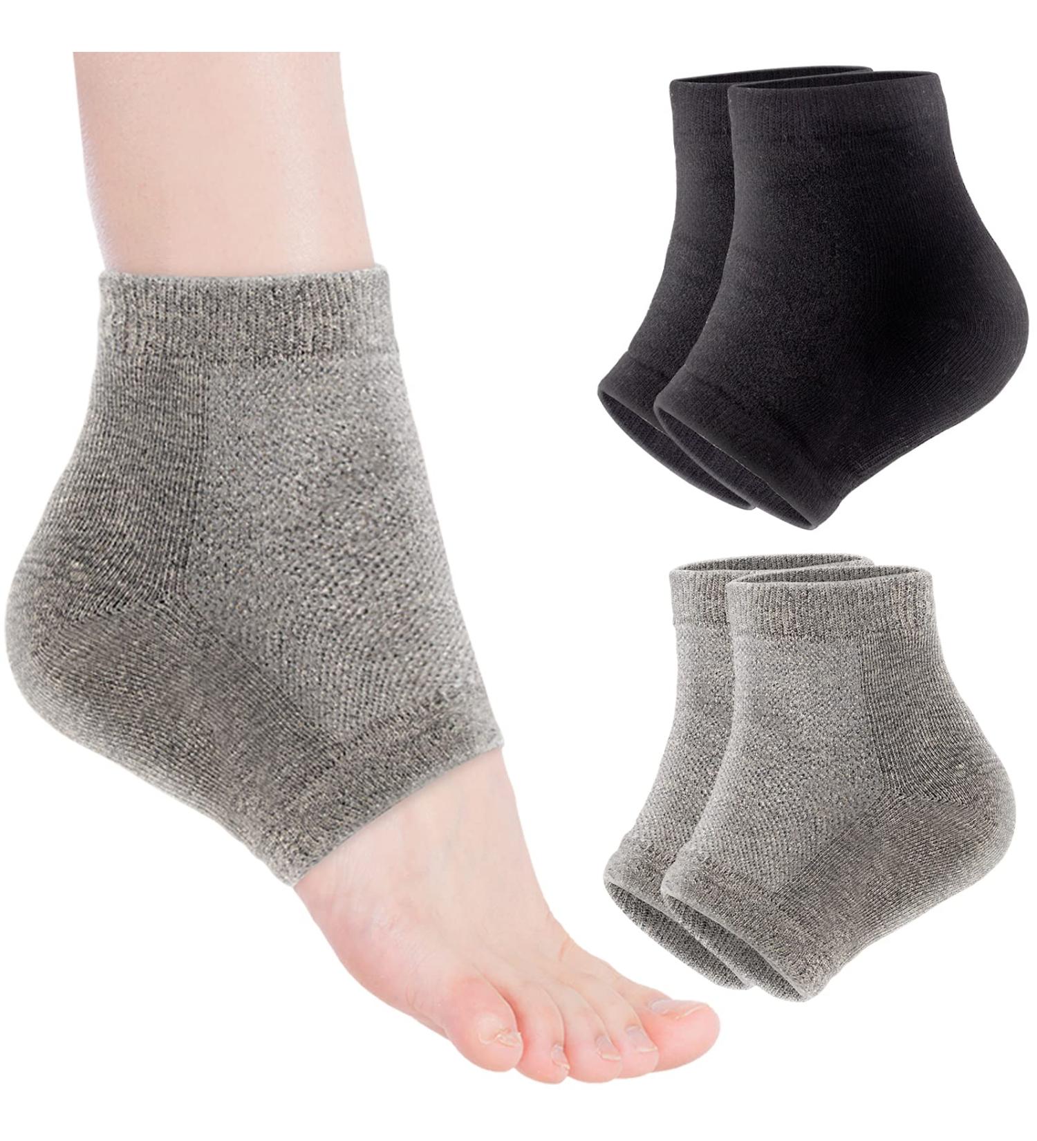 Moisturizing Heel Socks 2 Pairs Toeless Socks Gel Lined Spa Socks for Dry Heels Treatment Cracked Heel Repair (Black/Grey) - Buy Online on GoSupps.com