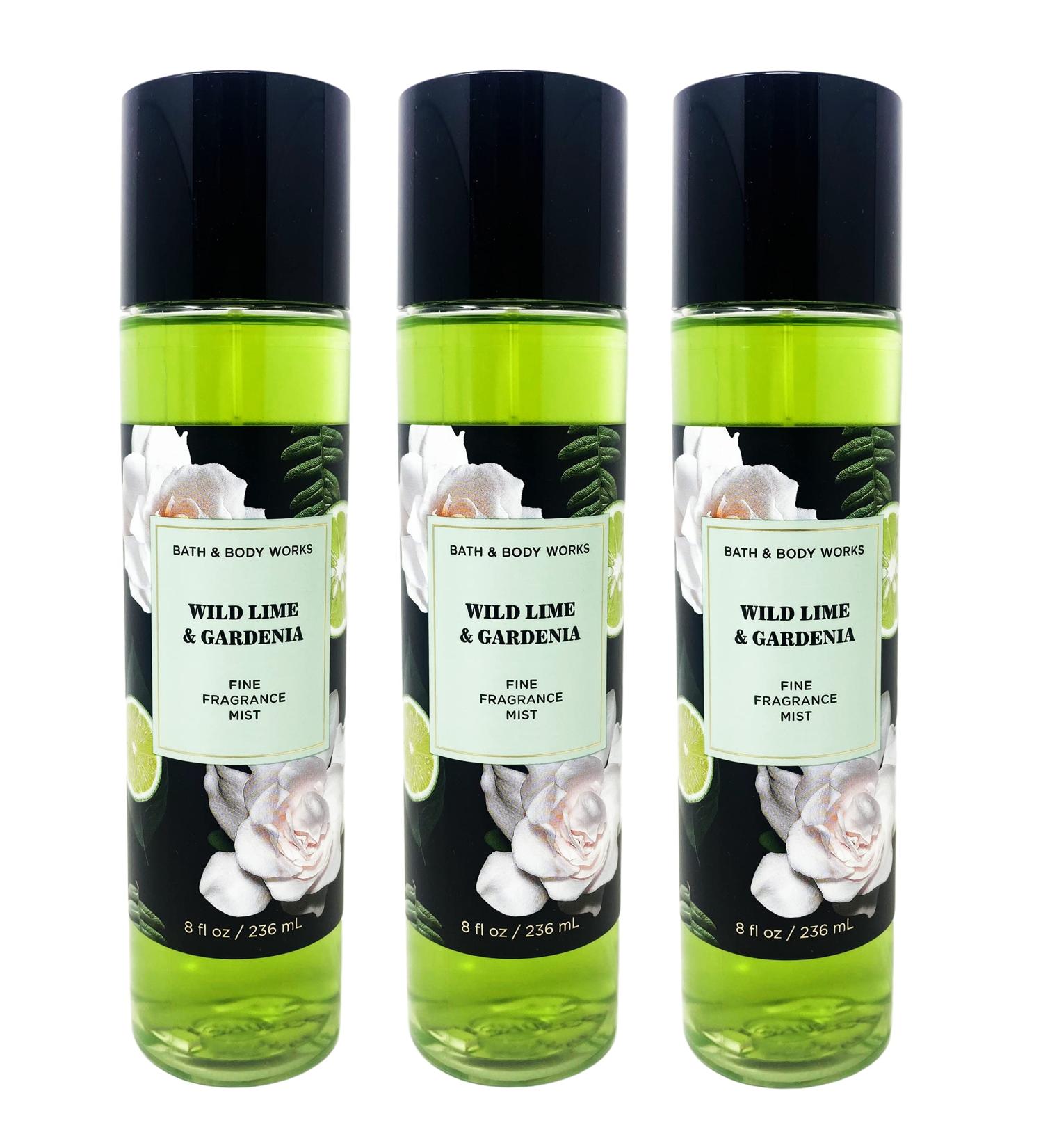 Bath & Body Works Wild Lime & Gardenia 3 Pack Fine Fragrance Mist Bundle.