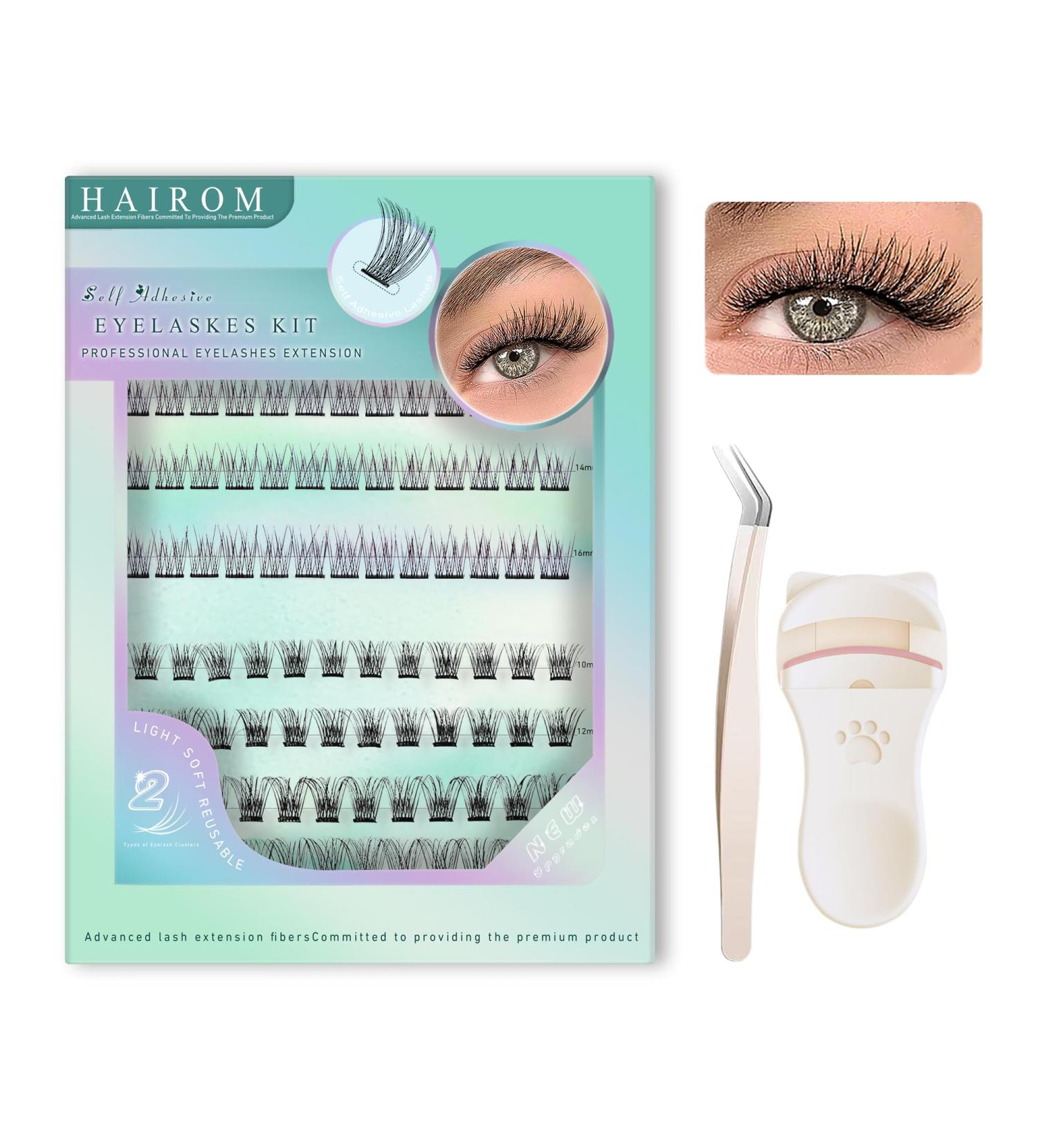 Self Adhesive Lash Clusters Kit - 48 Pcs DIY Eyelash Extensions Reusable with Tweezers & Curler No Glue Needed - Buy Online on GoSupps.com