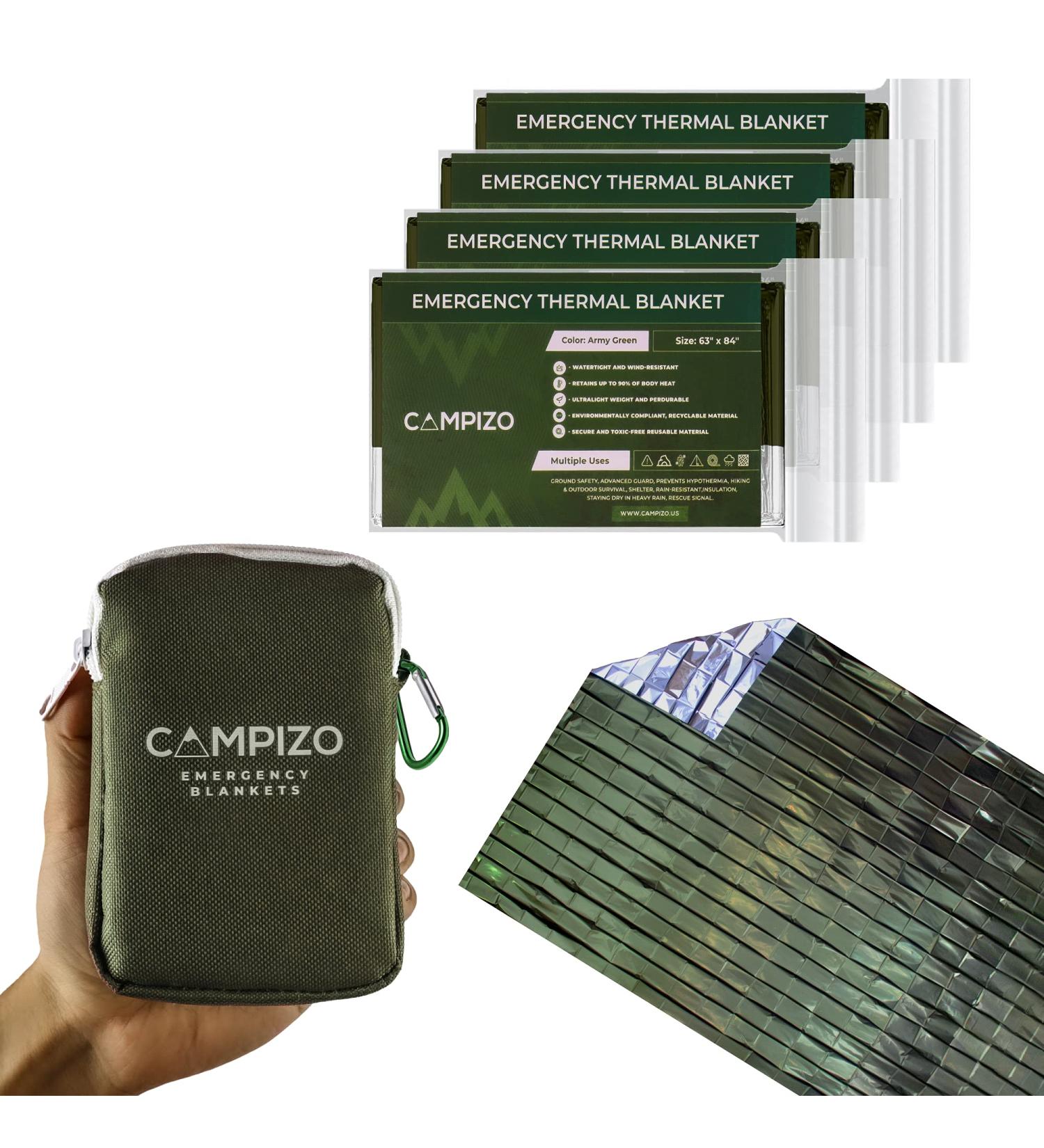CAMPIZO 4 Pack Emergency Blankets - NASA Designed Thermal Space Foil Survival Blanket for Camping, Hiking, Marathon - Extra Large Army Green - Buy Online on GoSupps.com
