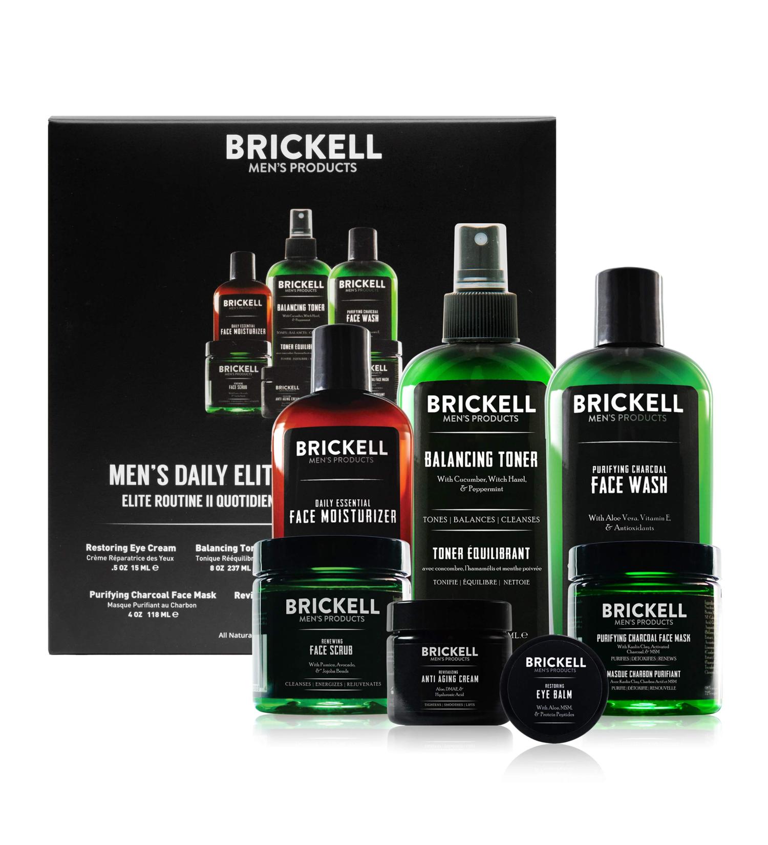 Shop Brickell Men's Daily Elite Face Care Routine | Toner Charcoal Facial Wash Scrub Night Cream & More - Natural & Organic Skincare - Buy Online on GoSupps.com