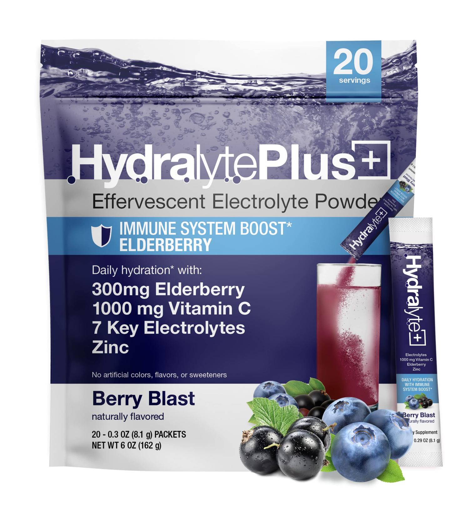 Hydralyte Immunity | Elderberry & Vitamin C Electrolyte Powder Packets - 20 Count | Immune Support Hydration with Zinc & Electrolytes - Buy Online on GoSupps.com