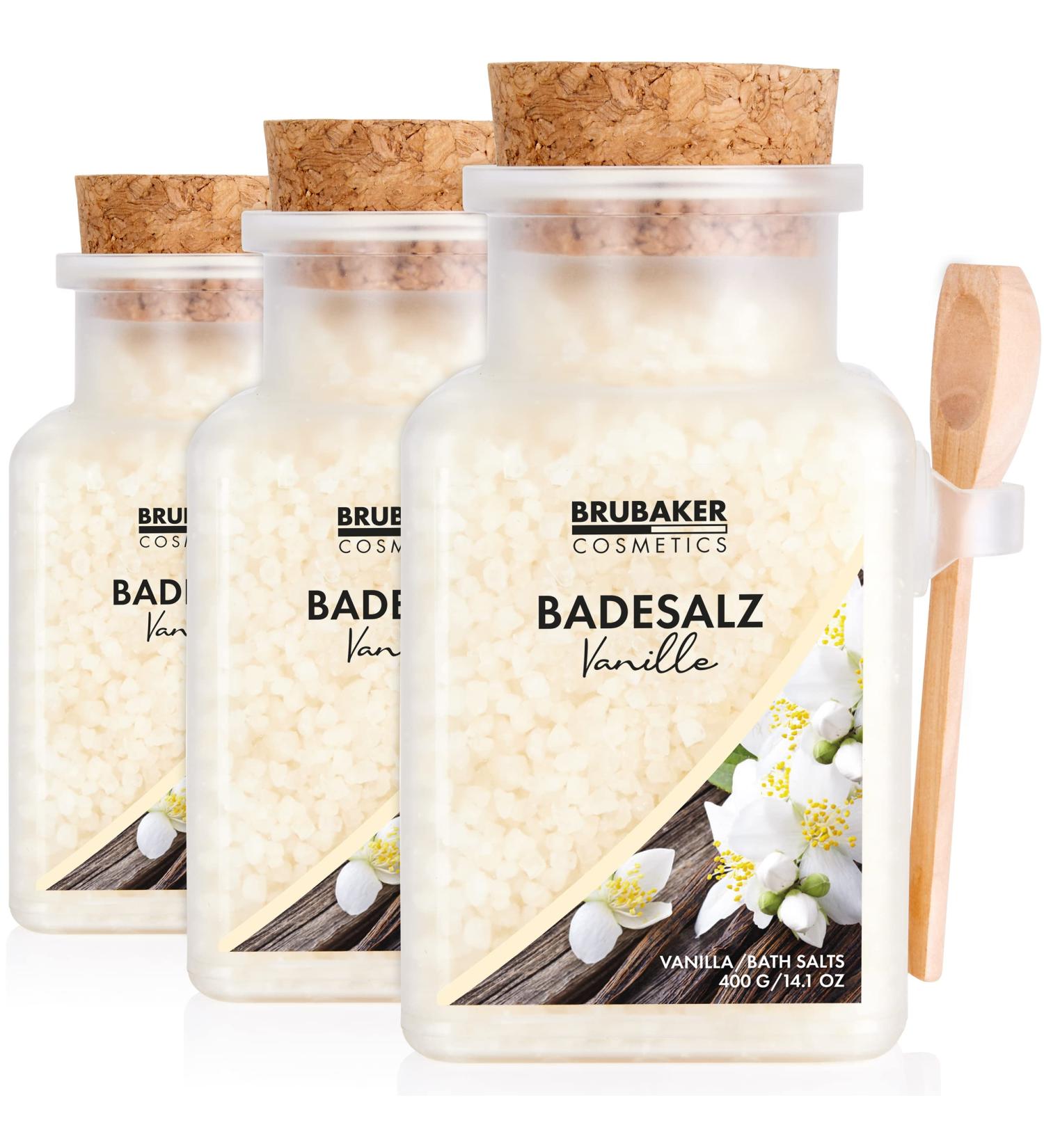 Brubaker Swimming Salt 3x400g - Vanilla Fragrance | Natural Bathing Additive for Wellness & Relaxation | Premium Body Care with Wooden Measuring Spoon - Buy Online on GoSupps.com