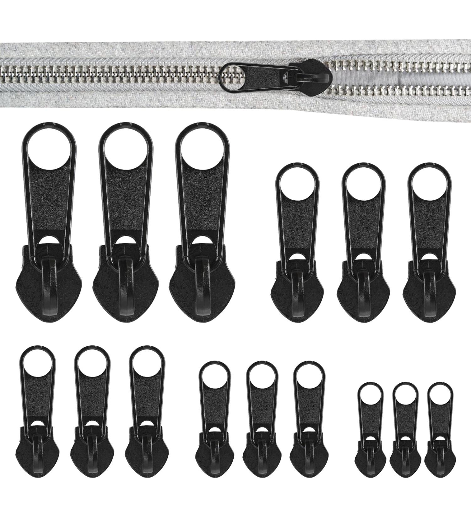 15-Part Zipper Repair Set - Universal Metal Zipper Pulls & Slides for Easy Textile & Luggage Fixes - Black - Buy Online on GoSupps.com