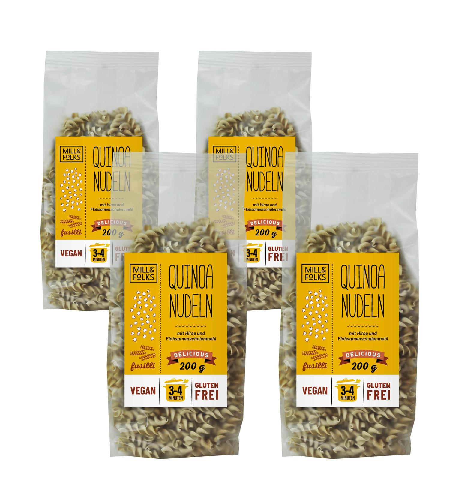Mill & Folks Quinoa Pasta Fusilli 4x200g | Vegan Gluten-Free | International Shipping - Buy Online on GoSupps.com