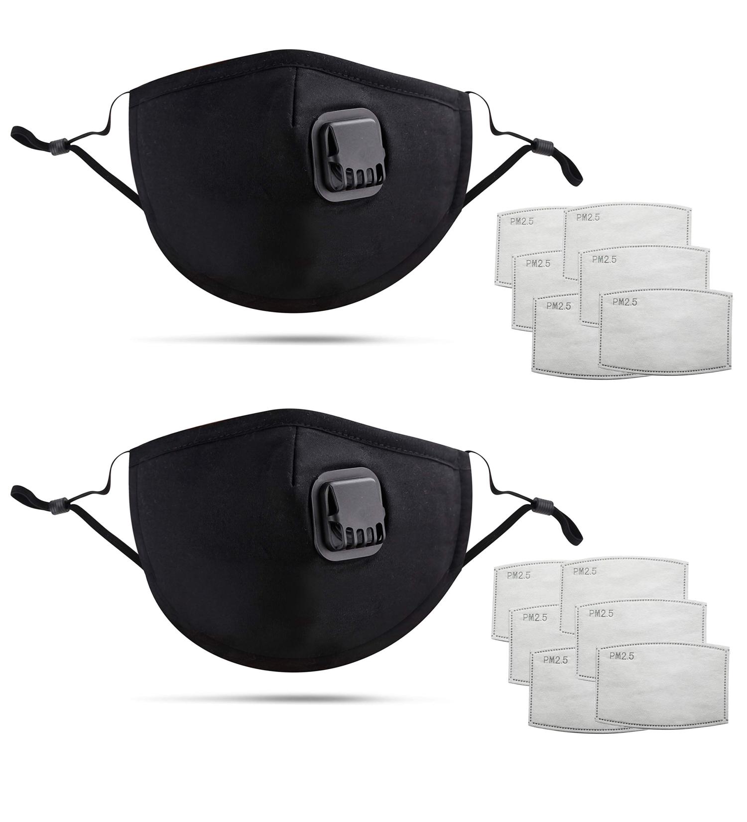 5 Layer Breathable Cotton Face Mask with Filter Reusable Black Face Masks Washable Uk with Adjustable Ear Straps Nose Wire & Replaceable Filters for Unisex Black 2 - Buy Online on GoSupps.com