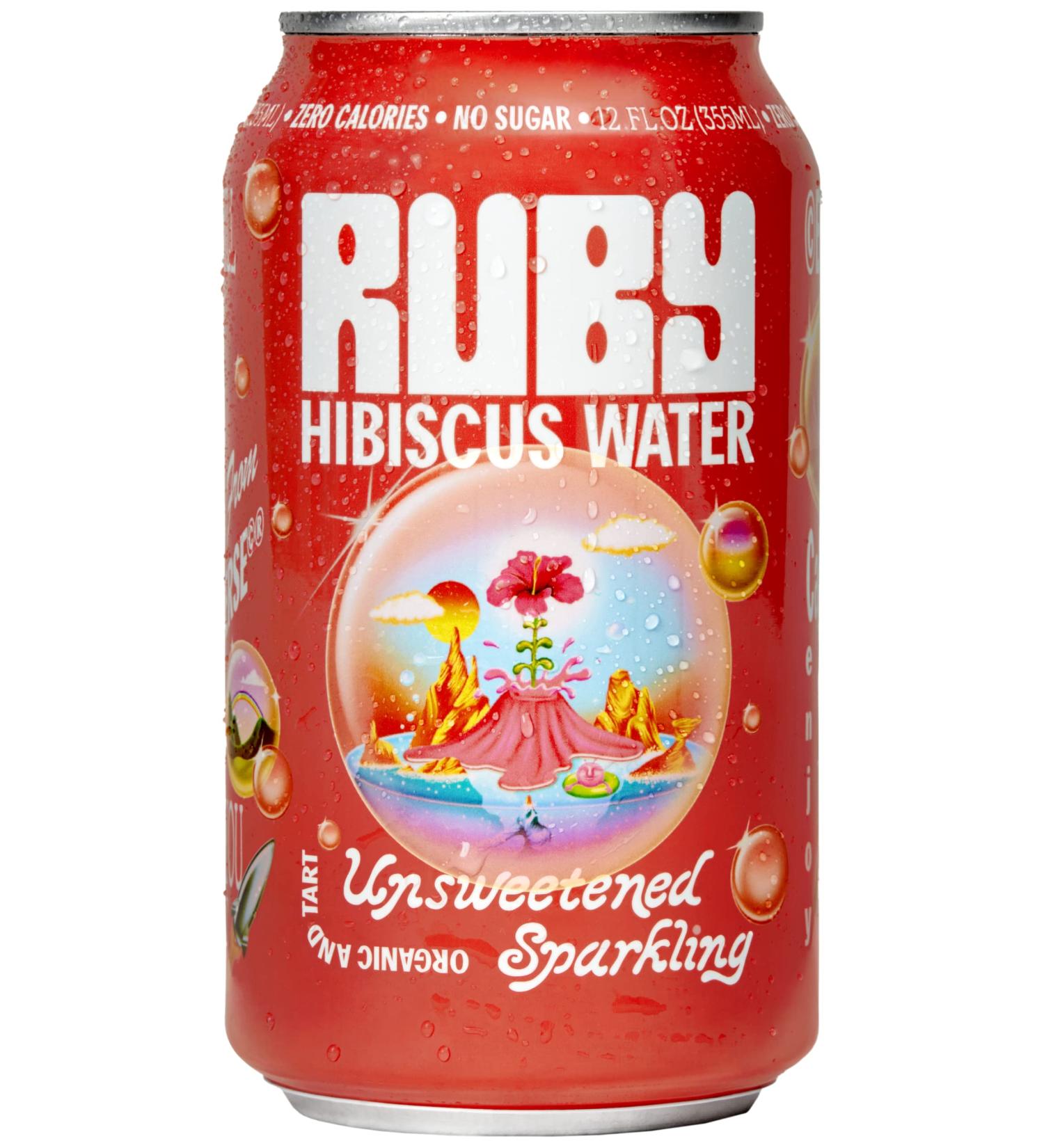 Ruby Hibiscus Organic Unsweetened Sparkling Water - 12pk x 12oz Cans | 0 Calories, High in Antioxidants | Non-GMO, Vegan, Gluten-Free, Kosher | Refreshingly Juicy & Hydrating - Buy Online on GoSupps.com
