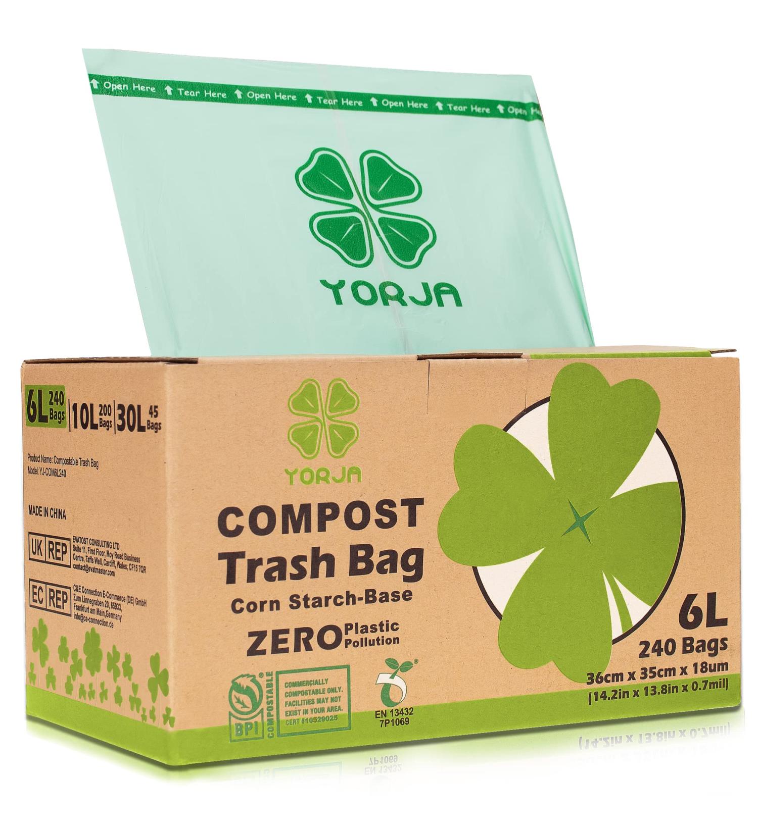 YORJA 1.6 Gallon Compost Trash Bags - 240 Biodegradable Kitchen Waste Bags - Buy Online on GoSupps.com