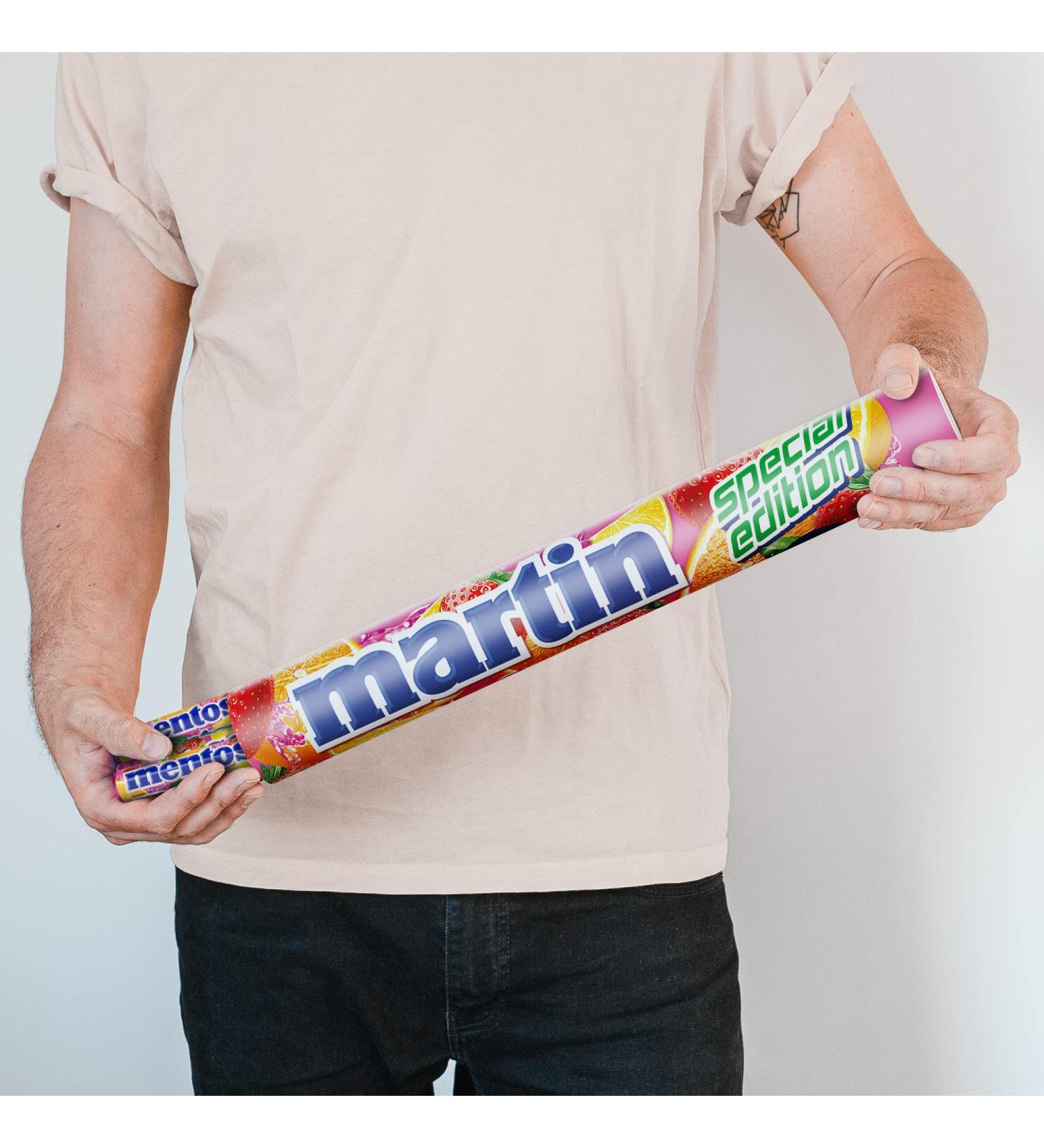 Personalised XXL Mentos Tube - Personalise The XXL Mentos Tube with The Name and Message of Your Choice Including no Less Than 20 Rolls of Fruit-Flavoured Mentos (Fruit) - Buy Online on GoSupps.com