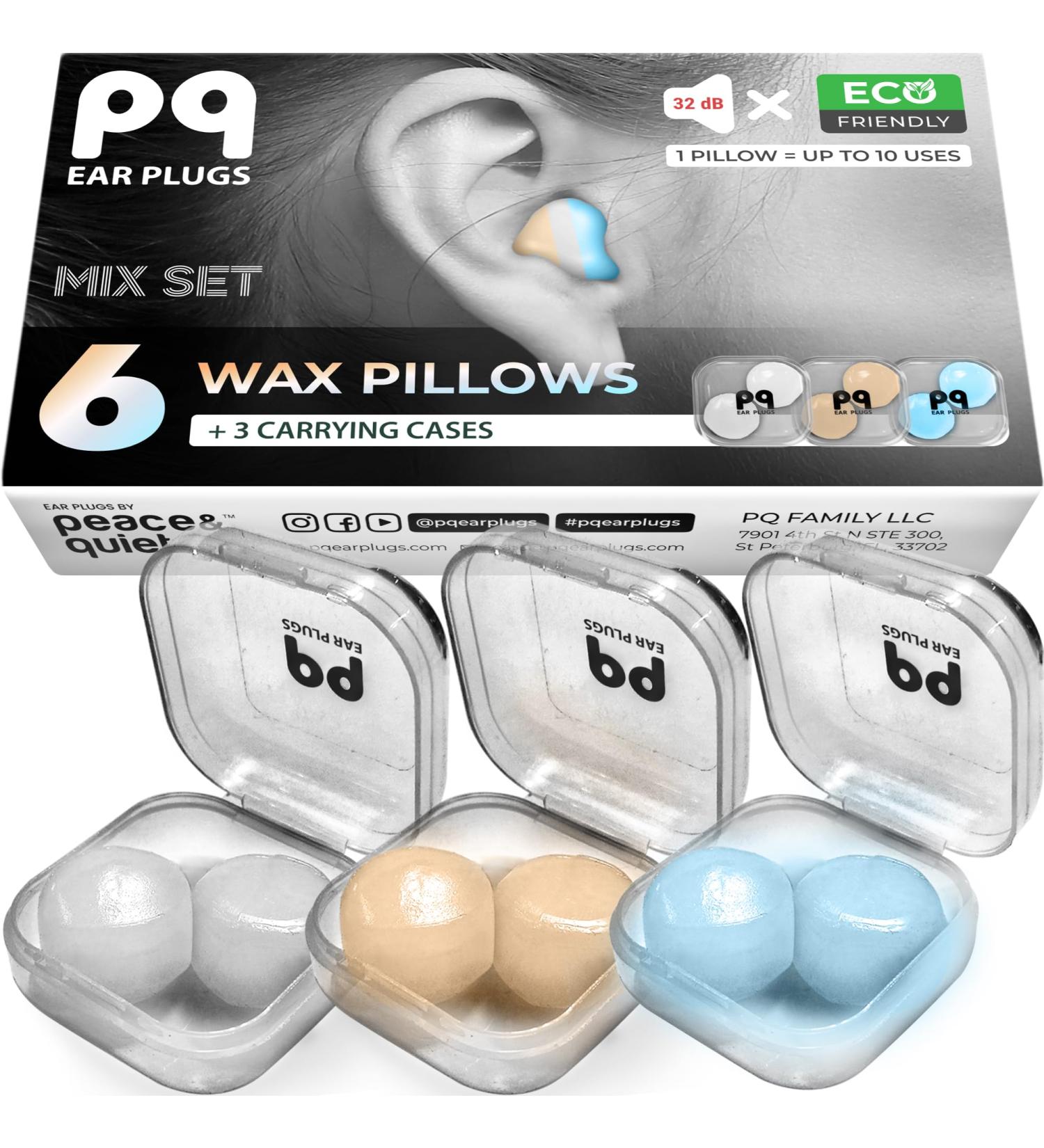 PQ Wax Ear Plugs for Sleep - 6 Silicone Noise Cancelling Earplugs for Sleeping & Swimming Protect Ears with 32 Db Sound Blocking Multi-Colored Pack - Buy Online on GoSupps.com