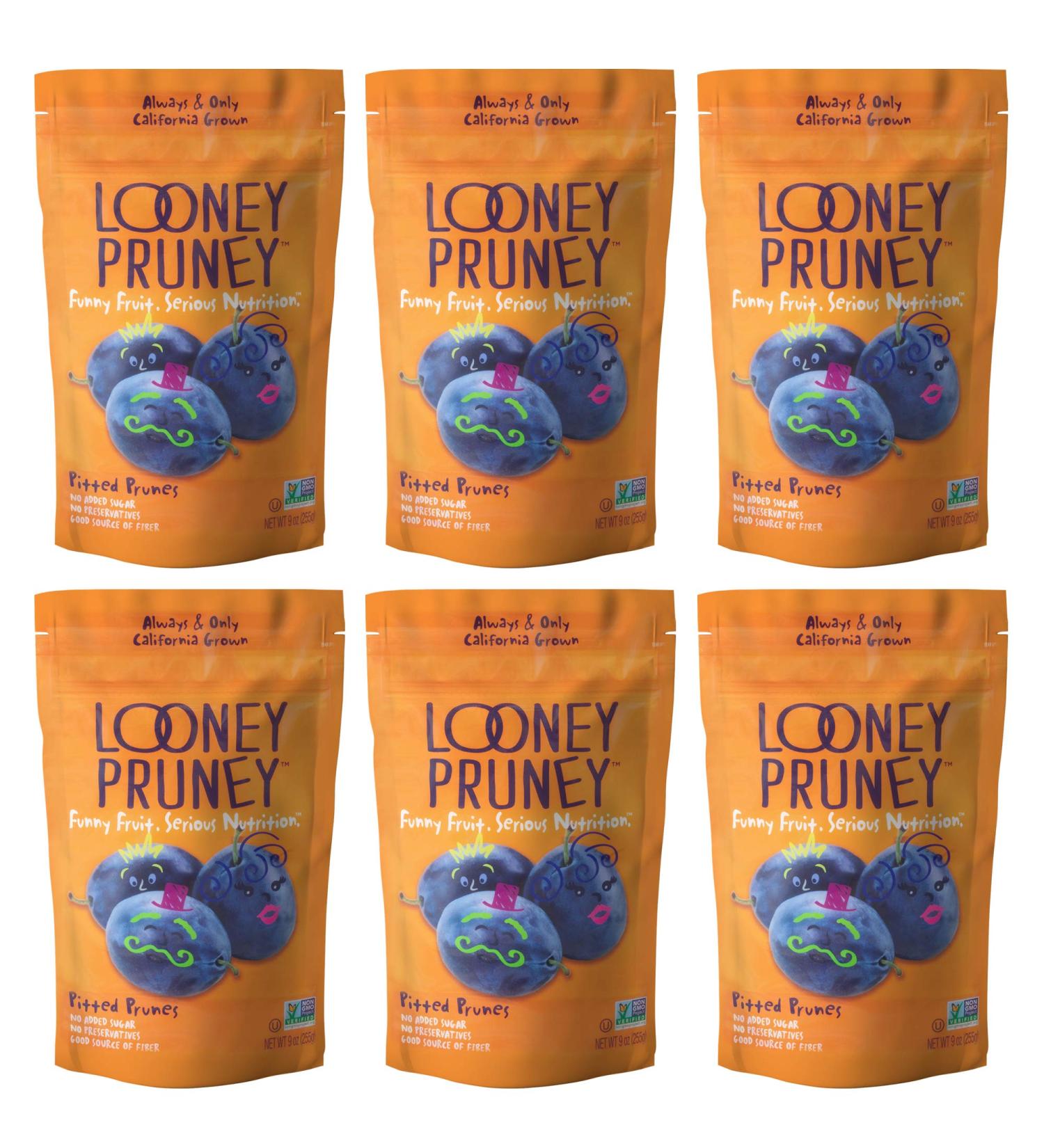Looney Pruney Pitted Dried Prunes - California-Grown, Kosher, No Added Sugar, 6 Pack - Buy Online on GoSupps.com