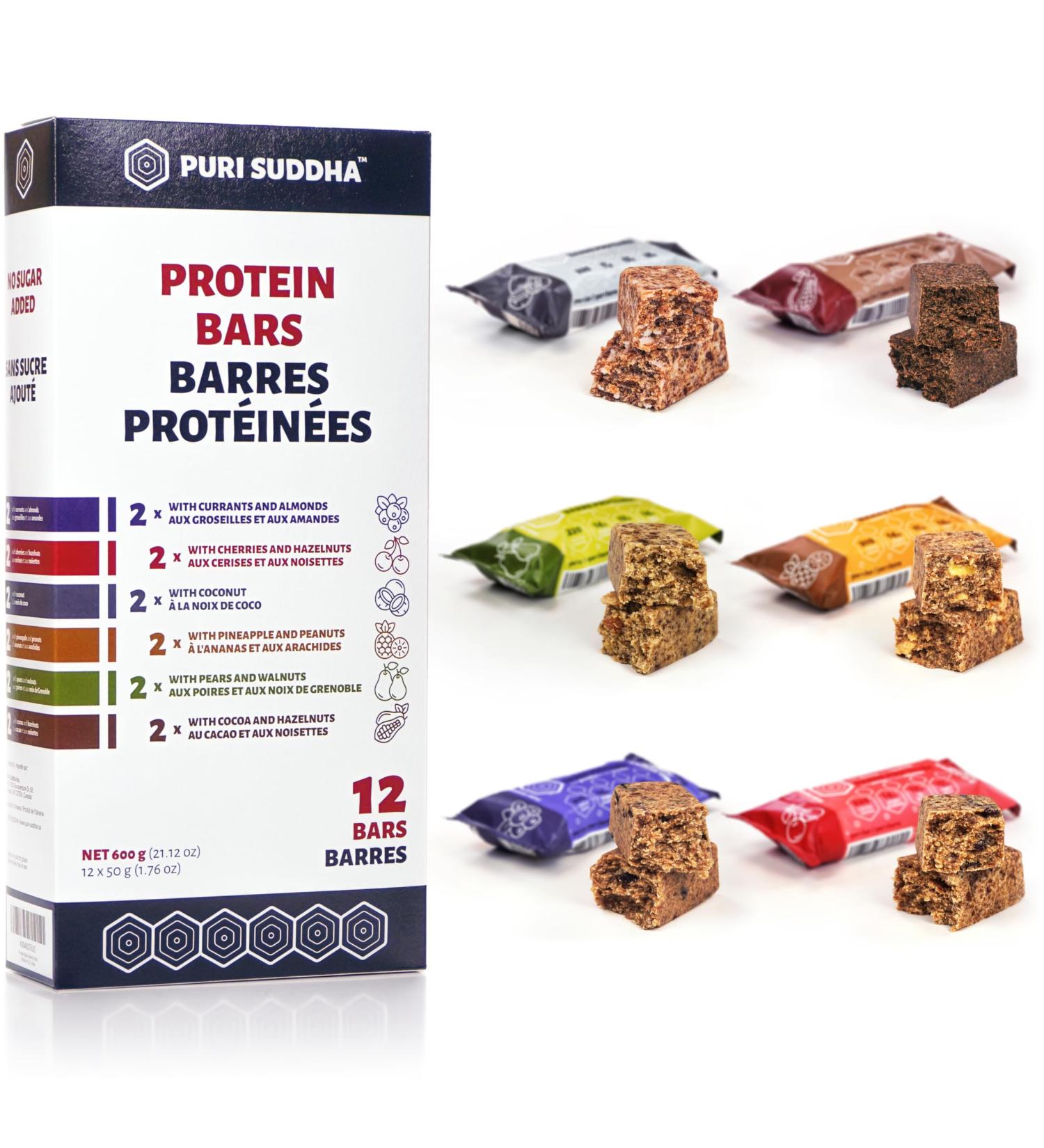 PURI SUDDHA Protein Bars Variety Pack (Pack of 12) High Protein Snacks No Added Sugar Assorted Energy Bars in Family Package 600 g - Buy Online on GoSupps.com