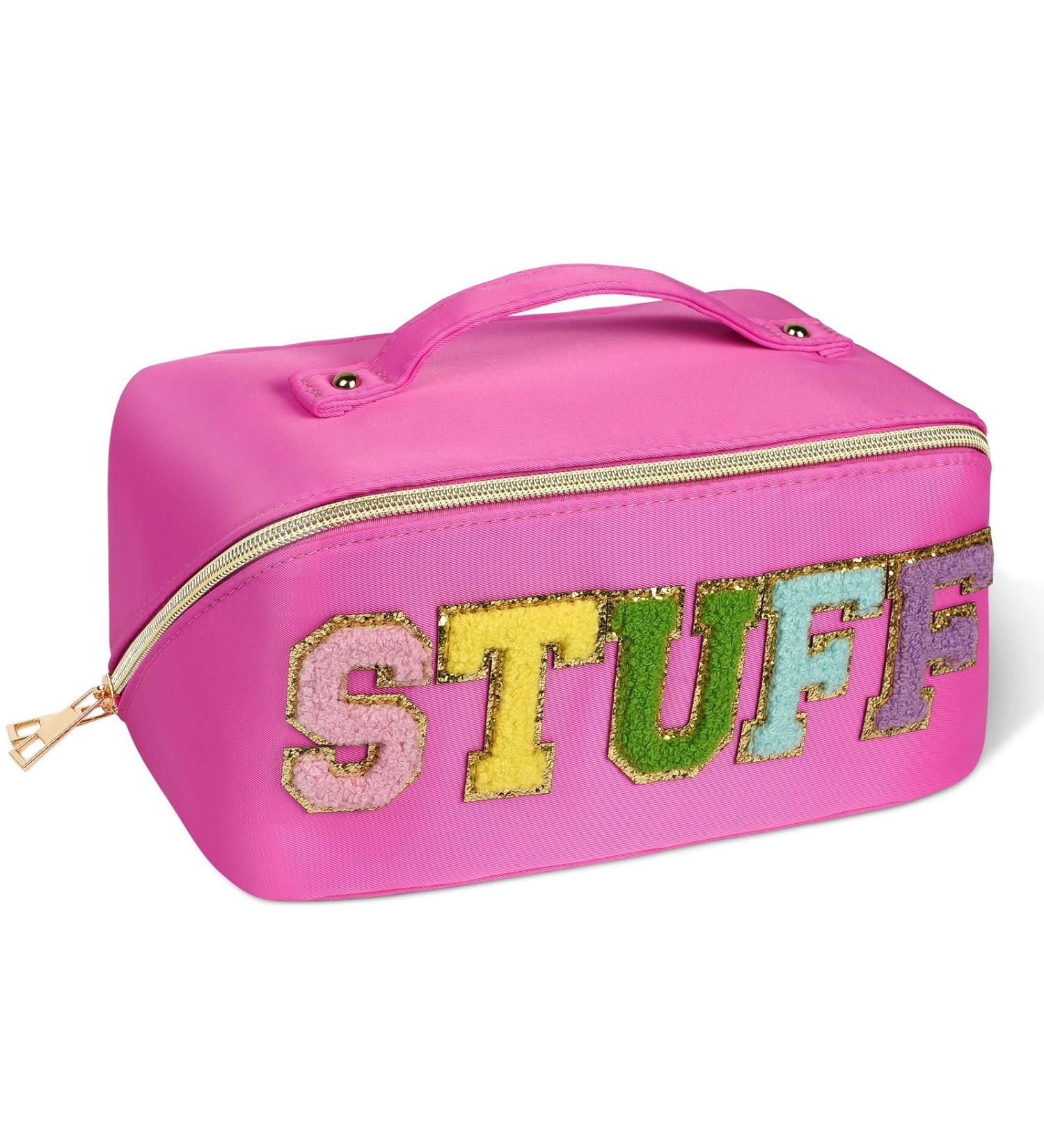 Aucuu Premium Nylon Cosmetic Bag Travel Organizer - Large Capacity Waterproof Zipper Bag for Women (Pink) - Buy Online on GoSupps.com