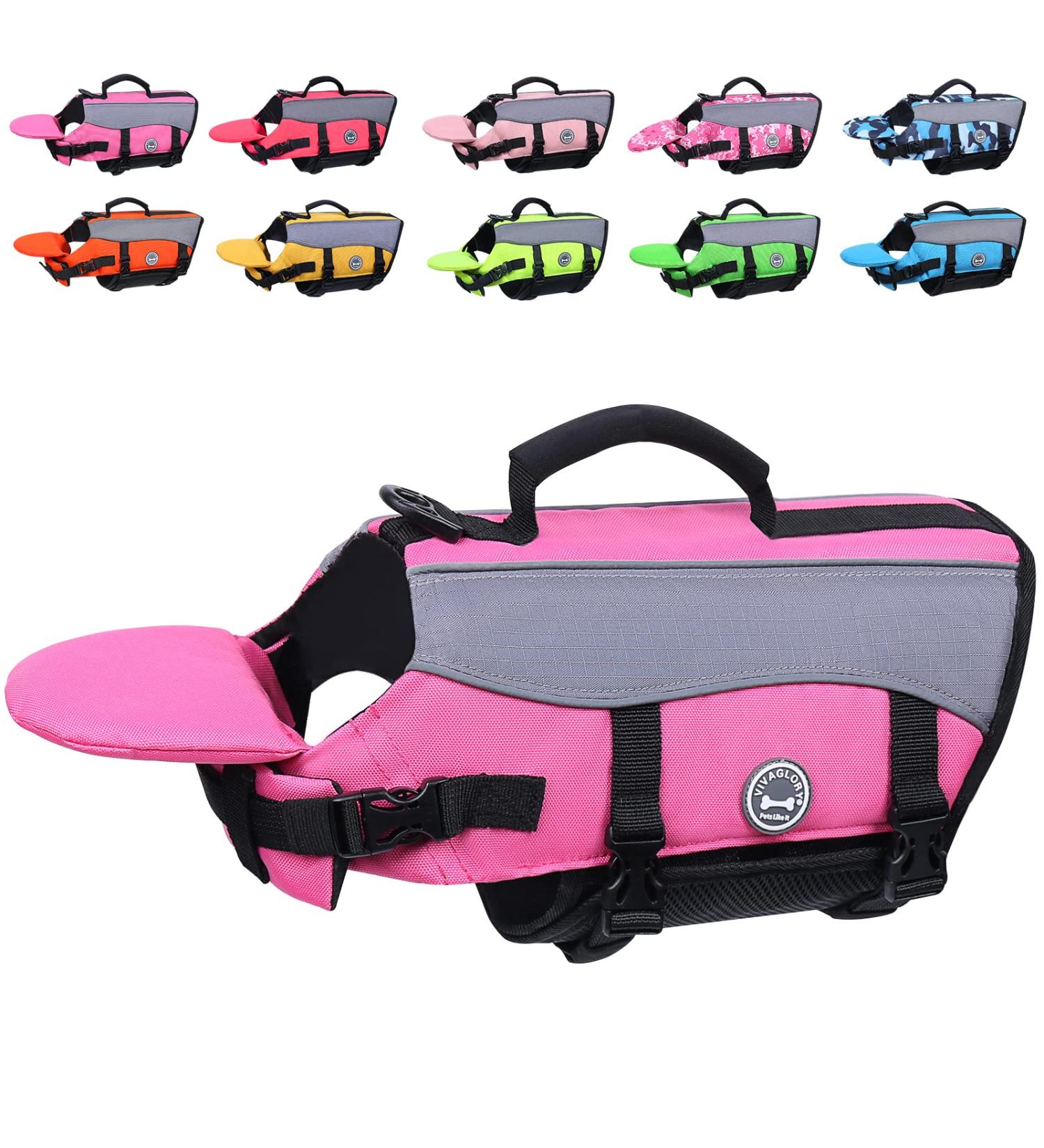 Vivaglory Pink XL Dog Rescue Vest - Removable Front-Wheel Drive Reflective Caps & Extra Upholstery for Swimming & Boating (Chest 78-96cm) - Buy Online on GoSupps.com