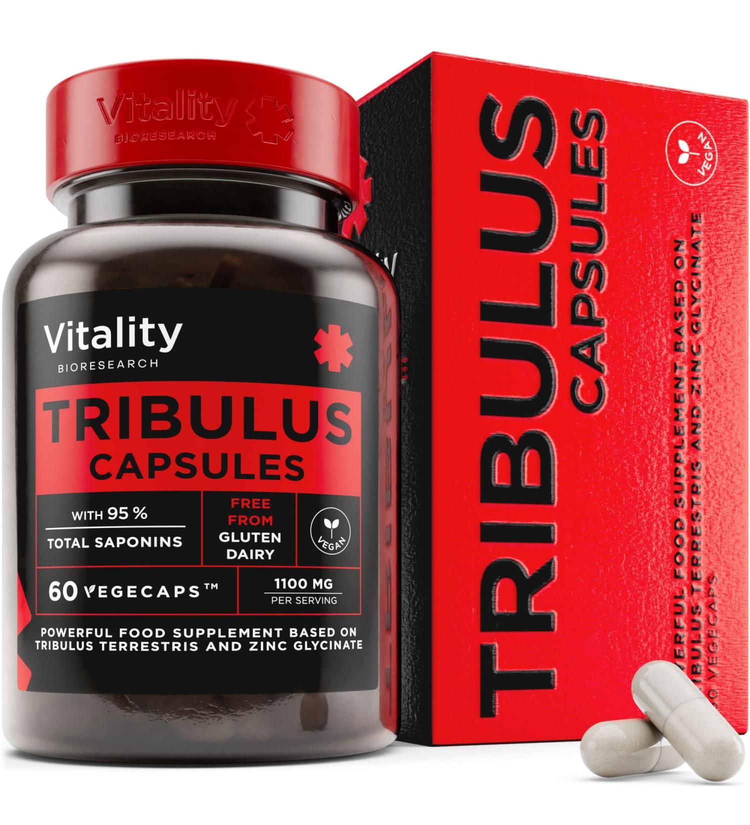 Vitality Bioresearch Tribulus Terrestris for Men Supplements 1100mg with Zinc Glycinate - Supports Hormone Levels, Boosts Stamina - 60 Capsules - Buy Online on GoSupps.com