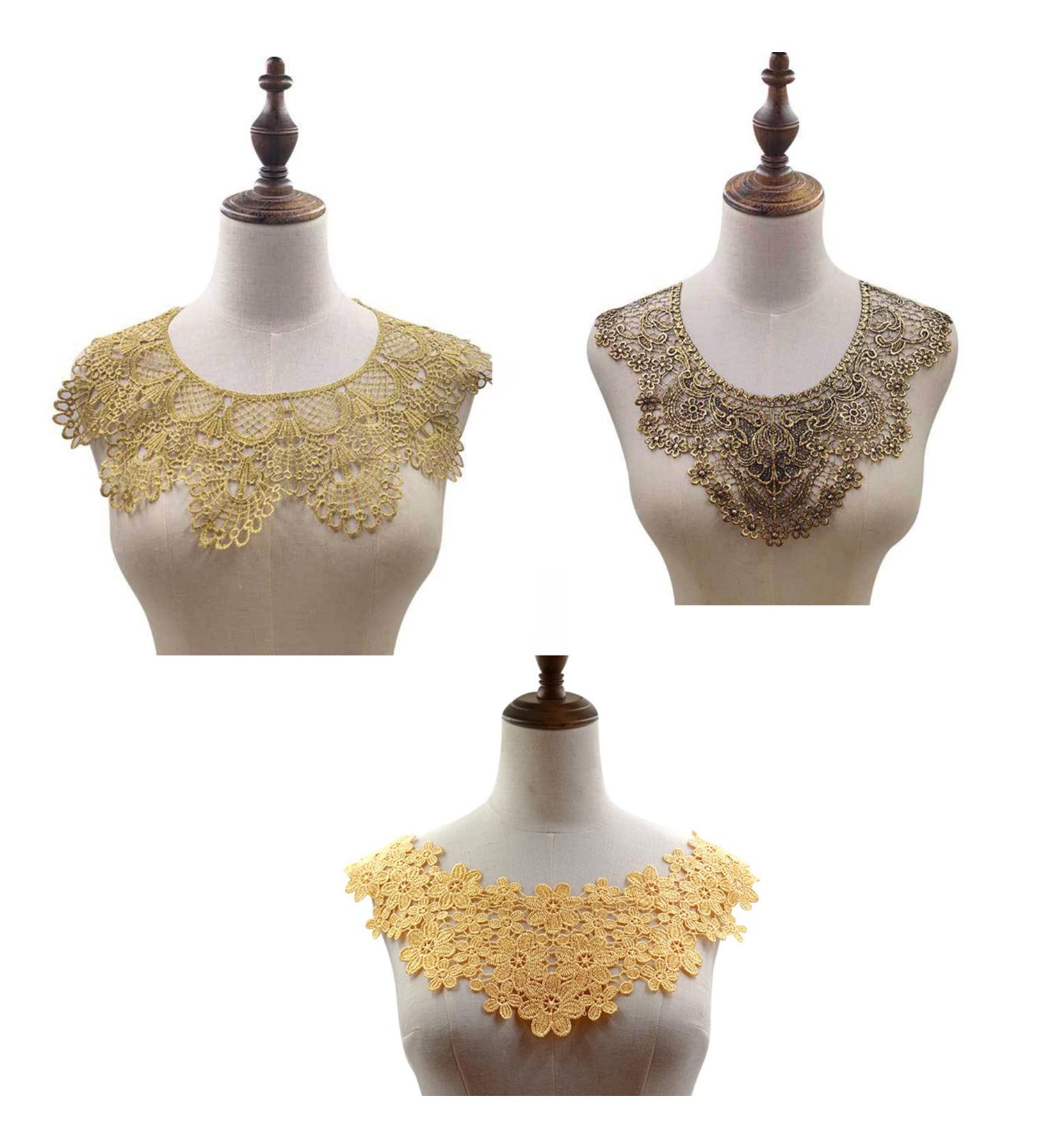Fabric Flower Applique Embroidery Collar Lace Sewing Patch - DIY Wedding Dress Trim in Ivory/Gold/Silver - Buy Online on GoSupps.com