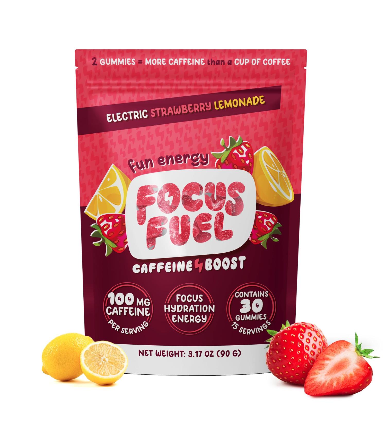 Energy Chews - All-Natural Focus & Energy Gummies with 100mg Caffeine B12 Magnesium - Strawberry Lemonade 30 Chews (3.17oz - Buy Online on GoSupps.com