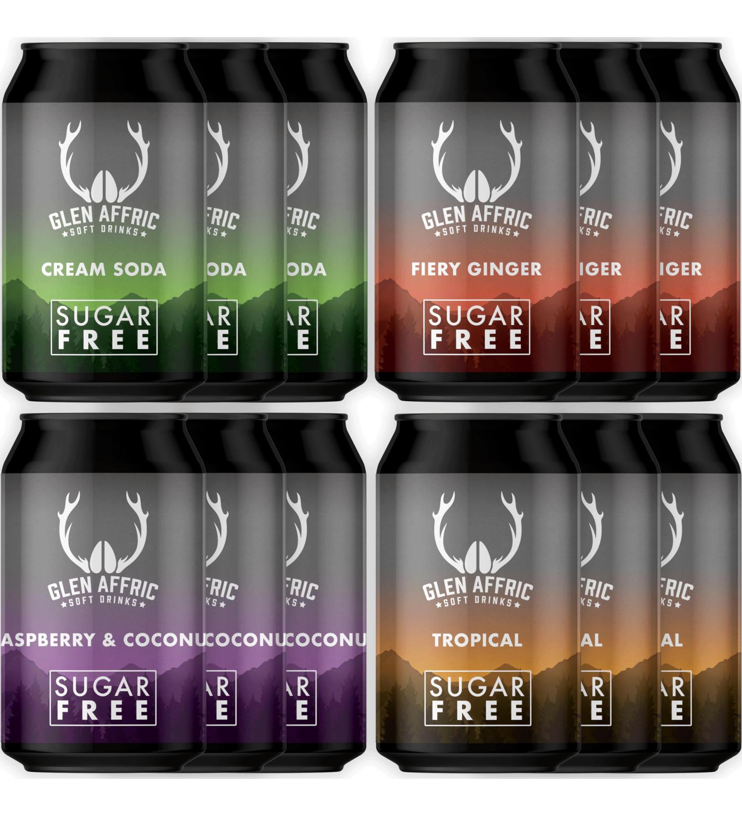 Glen Affric Sugar Free Soft Drink (330ml x 12 Cans Mixed) - Non Alcoholic Fizzy Drinks - Zero Calorie Soft Drinks Multipack - Flavoured Soda Water Non Alcoholic Drinks (2024 Mixed Case) - Buy Online on GoSupps.com