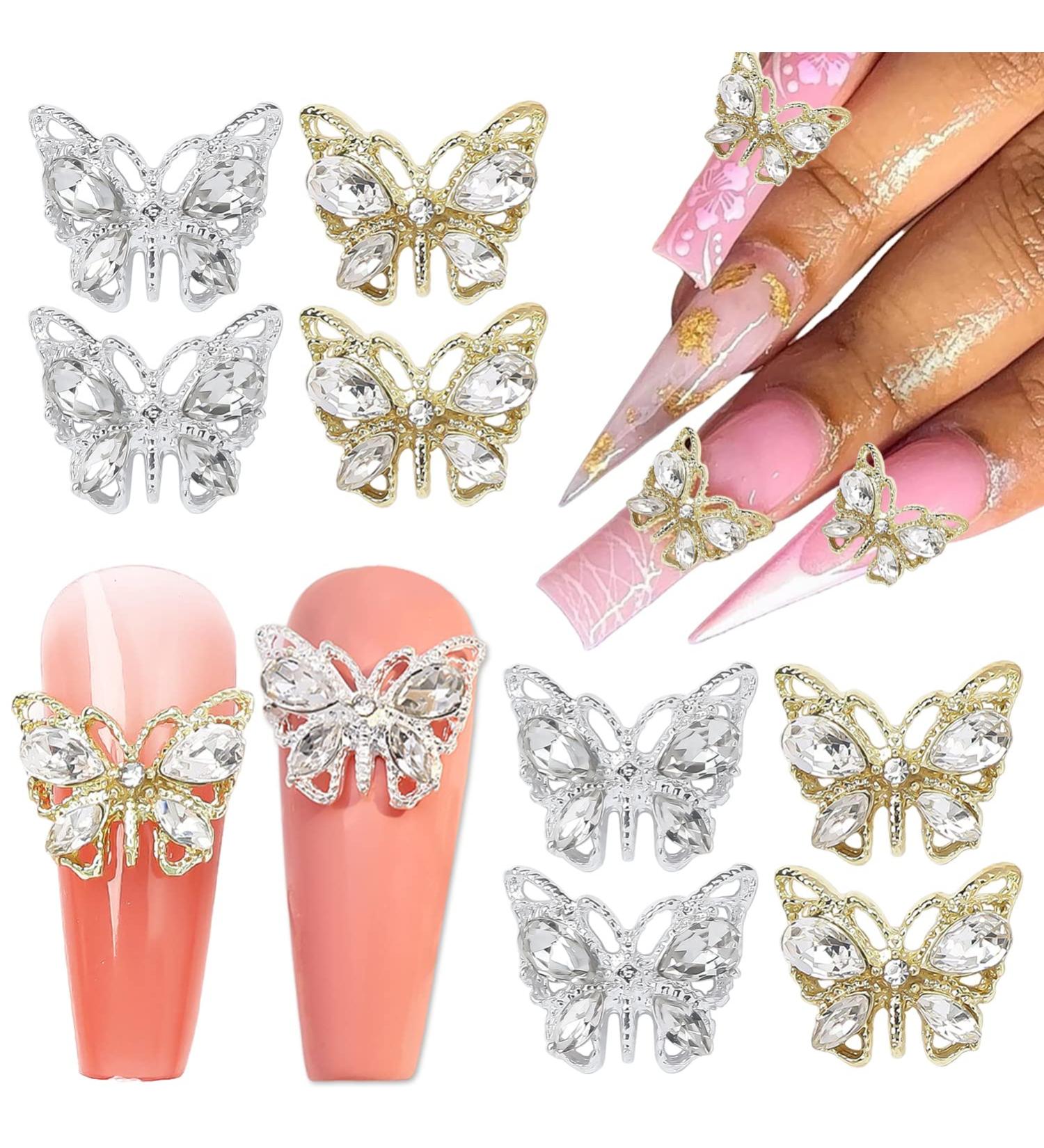 10 PCS 3D Metal Butterfly Nail Charms with Diamonds - Gold/Silver Rhinestone Nail Art Decoration - DIY Alloy Jewelry Accessories - Buy Online on GoSupps.com